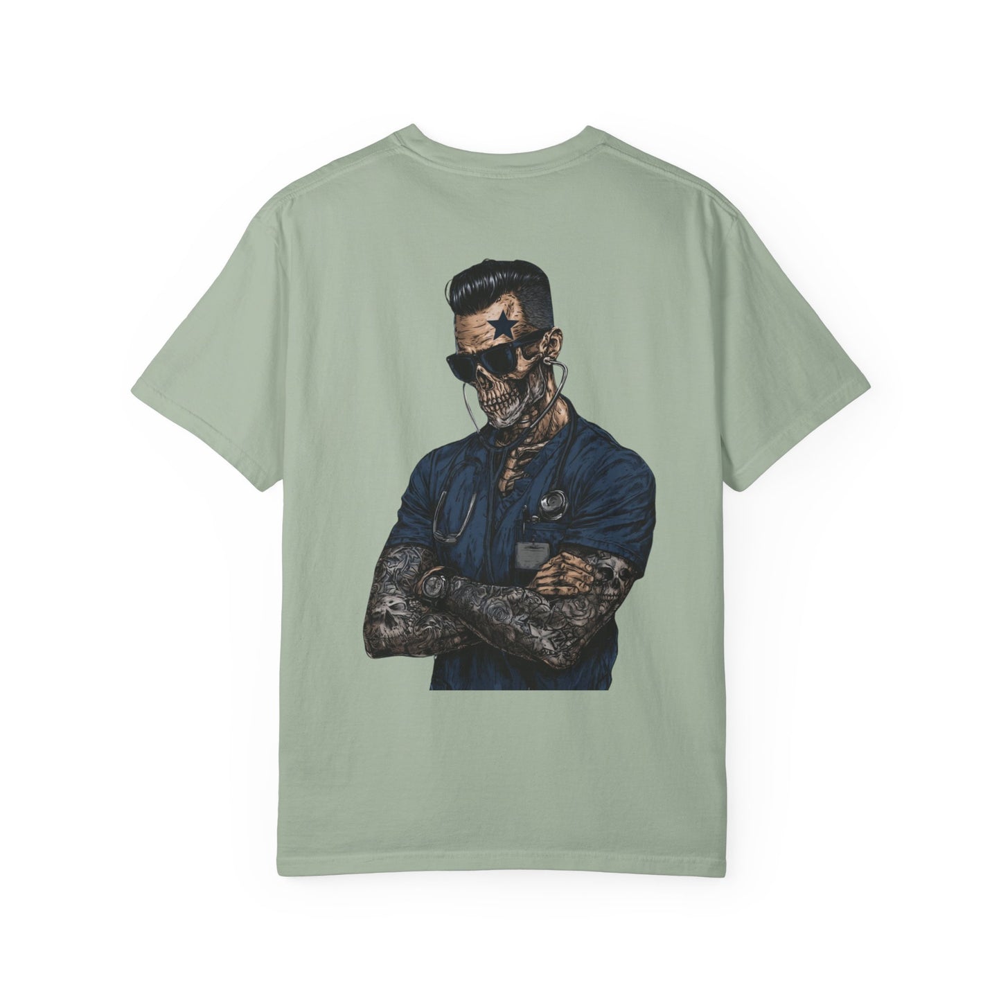 Skull Nurse Graphic T-Shirt — Men  Tattooed Medical Punk Back Print