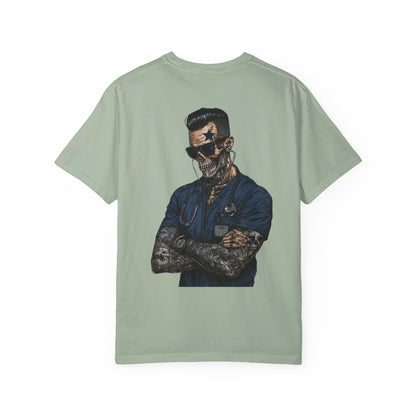 Skull Nurse Graphic T-Shirt — Men  Tattooed Medical Punk Back Print
