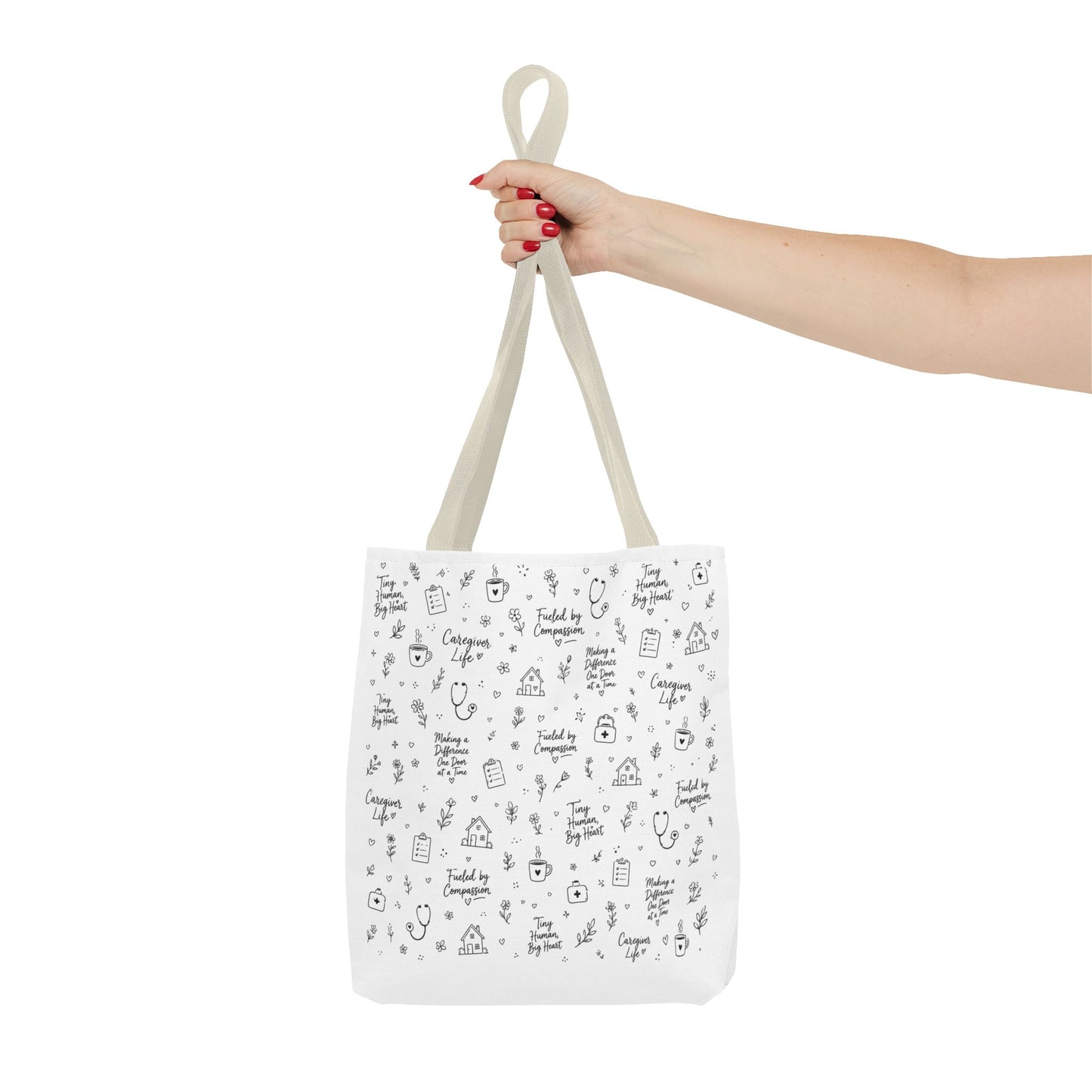 Home Health Care ,Nurse Life Pattern Tote Bag – Cute Medical Doodles & Caring Quotes AOP
