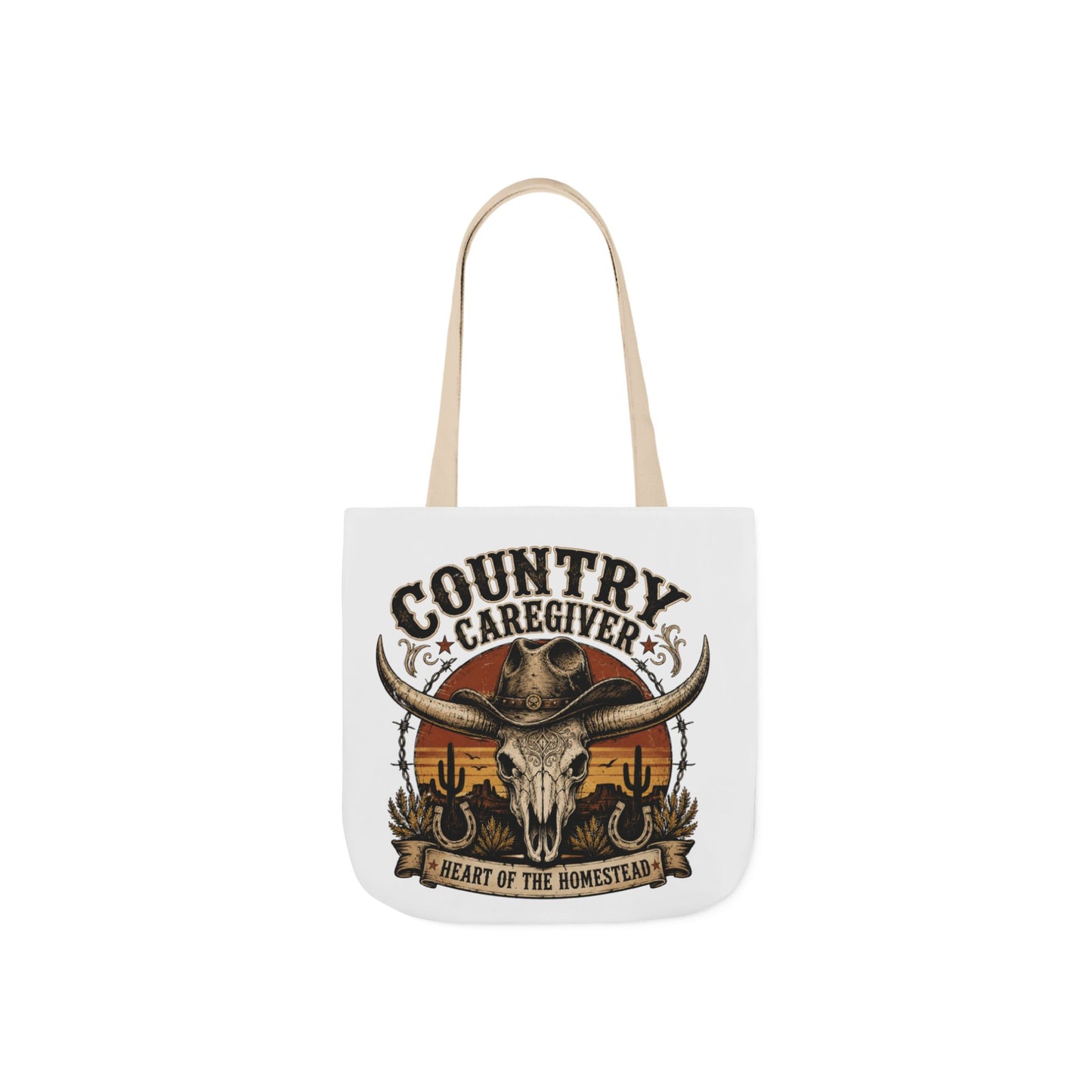 Country Caregiver Tote Bag — Western Skull & Sunset Canvas Tote
