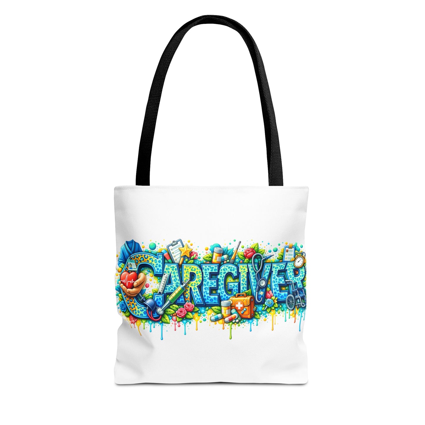 Caregiver Graffiti Tote Bag - Colorful Heartfelt Support Gift