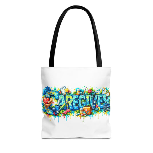 Caregiver Graffiti Tote Bag - Colorful Heartfelt Support Gift