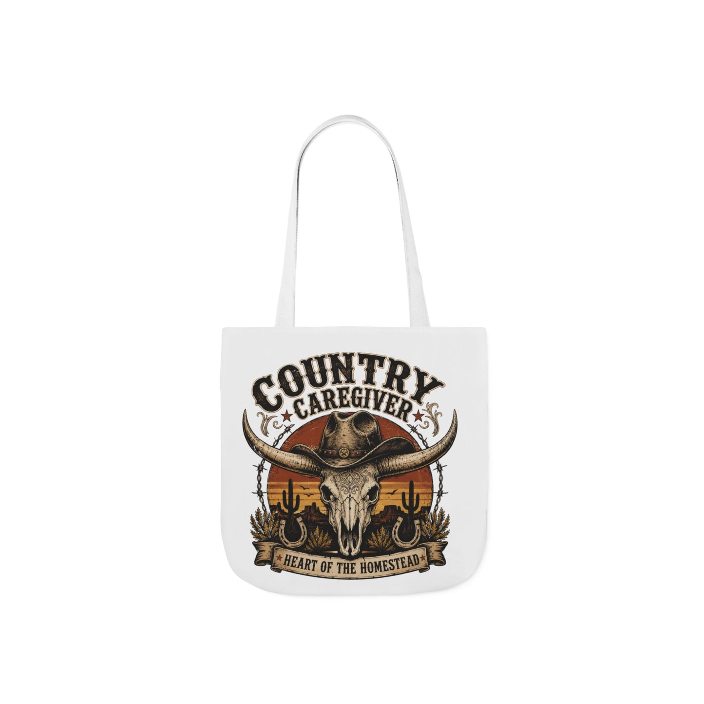 Country Caregiver Tote Bag — Western Skull & Sunset Canvas Tote