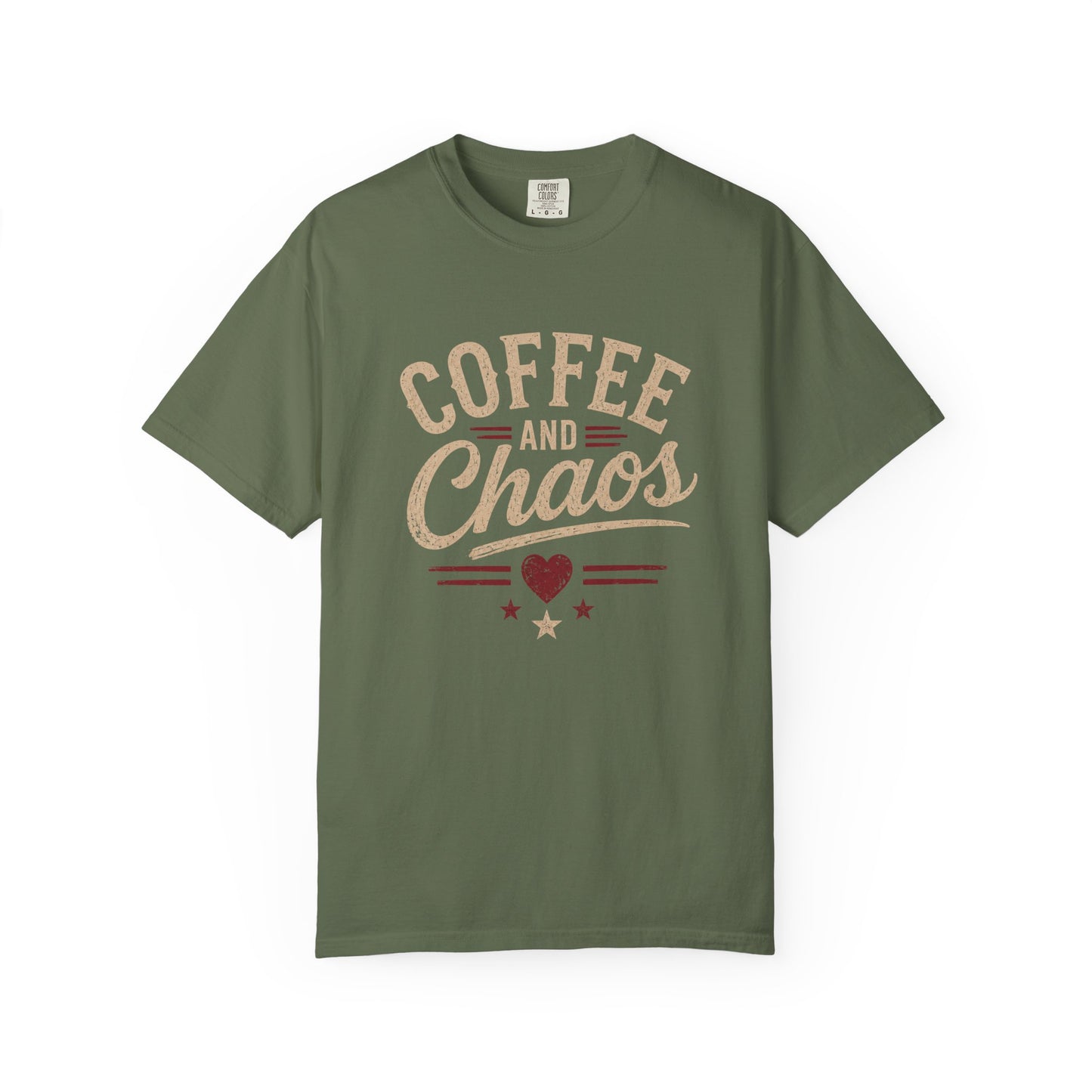 Coffee and Chaos T-Shirt – Vintage Script Graphic Tee for Coffee Lovers