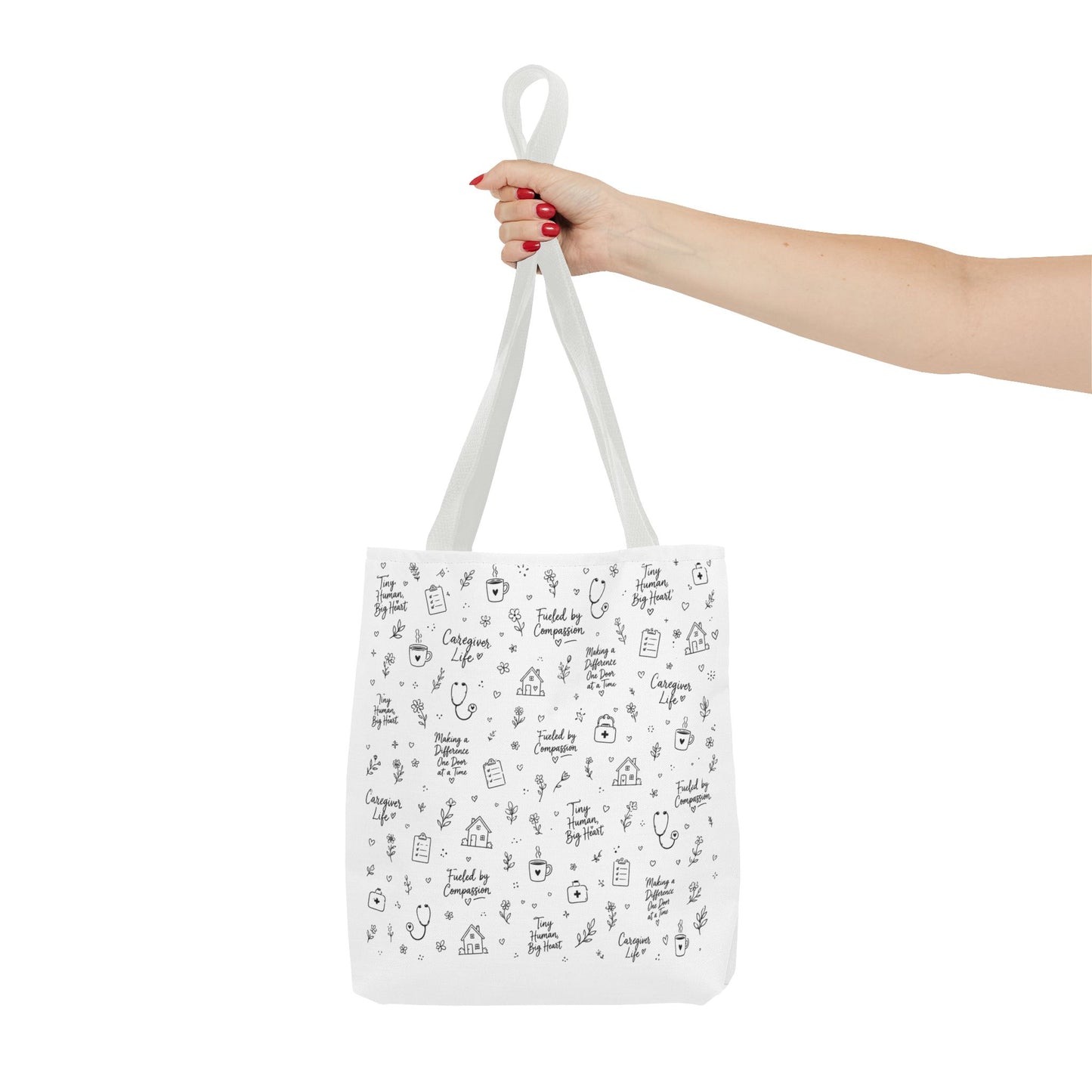 Home Health Care ,Nurse Life Pattern Tote Bag – Cute Medical Doodles & Caring Quotes AOP