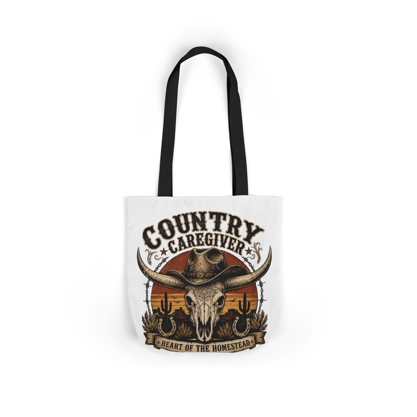 Country Caregiver Tote Bag — Western Skull & Sunset Canvas Tote