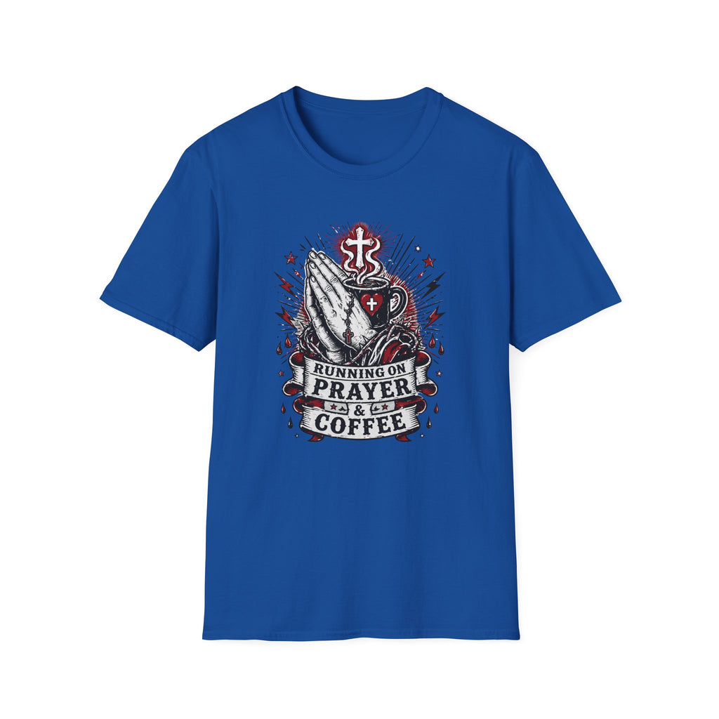 Prayer & Coffee T-Shirt — "Running on Prayer & Coffee" Christian Faith Tee