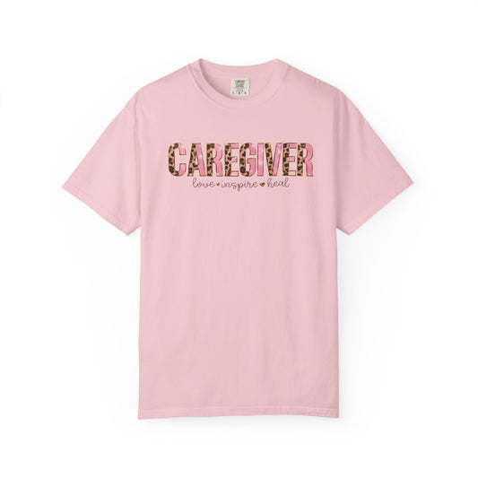 Caregiver Floral T‑Shirt — 'Caregiver' Pink Floral Design for Nurses & Care Workers