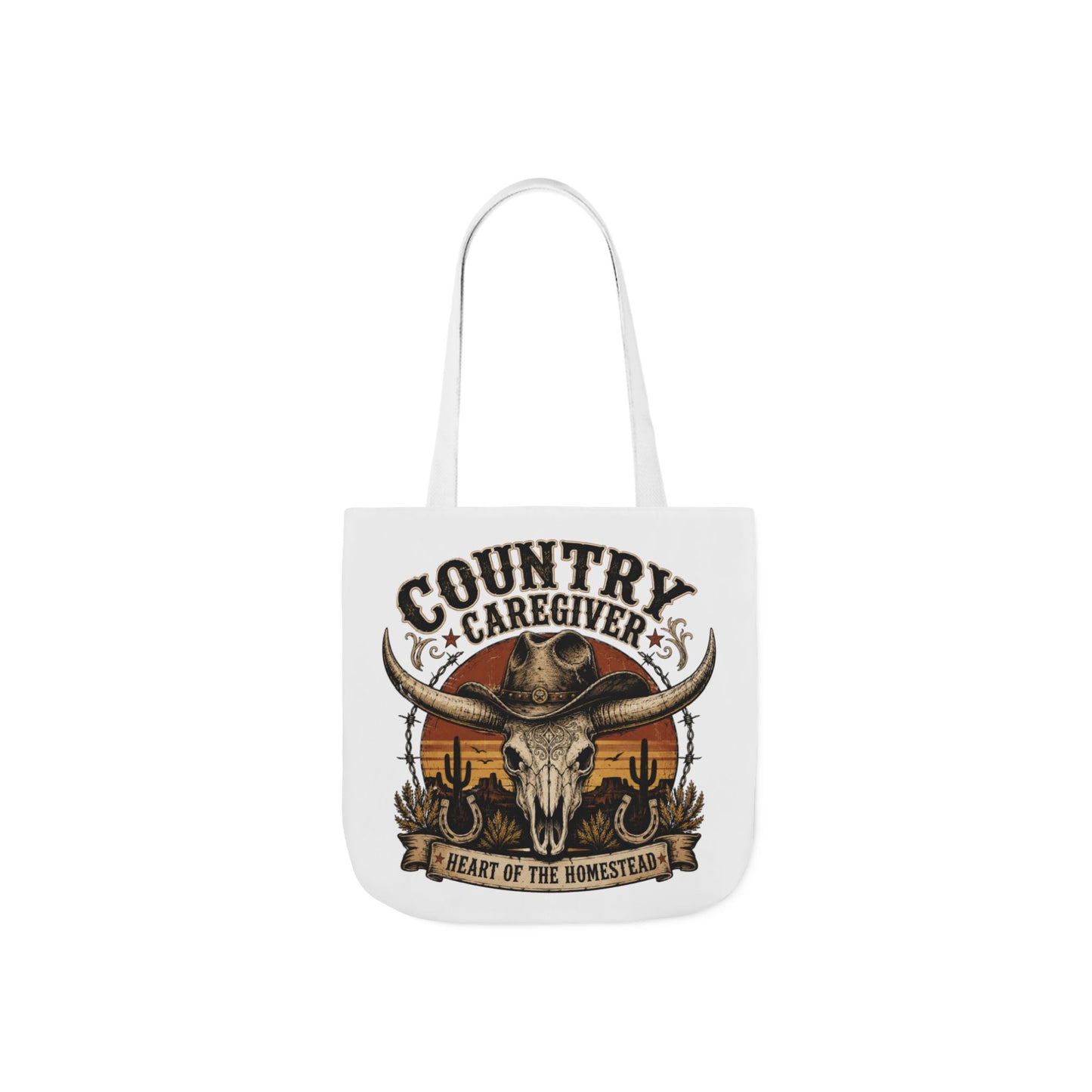 Country Caregiver Tote Bag — Western Skull & Sunset Canvas Tote
