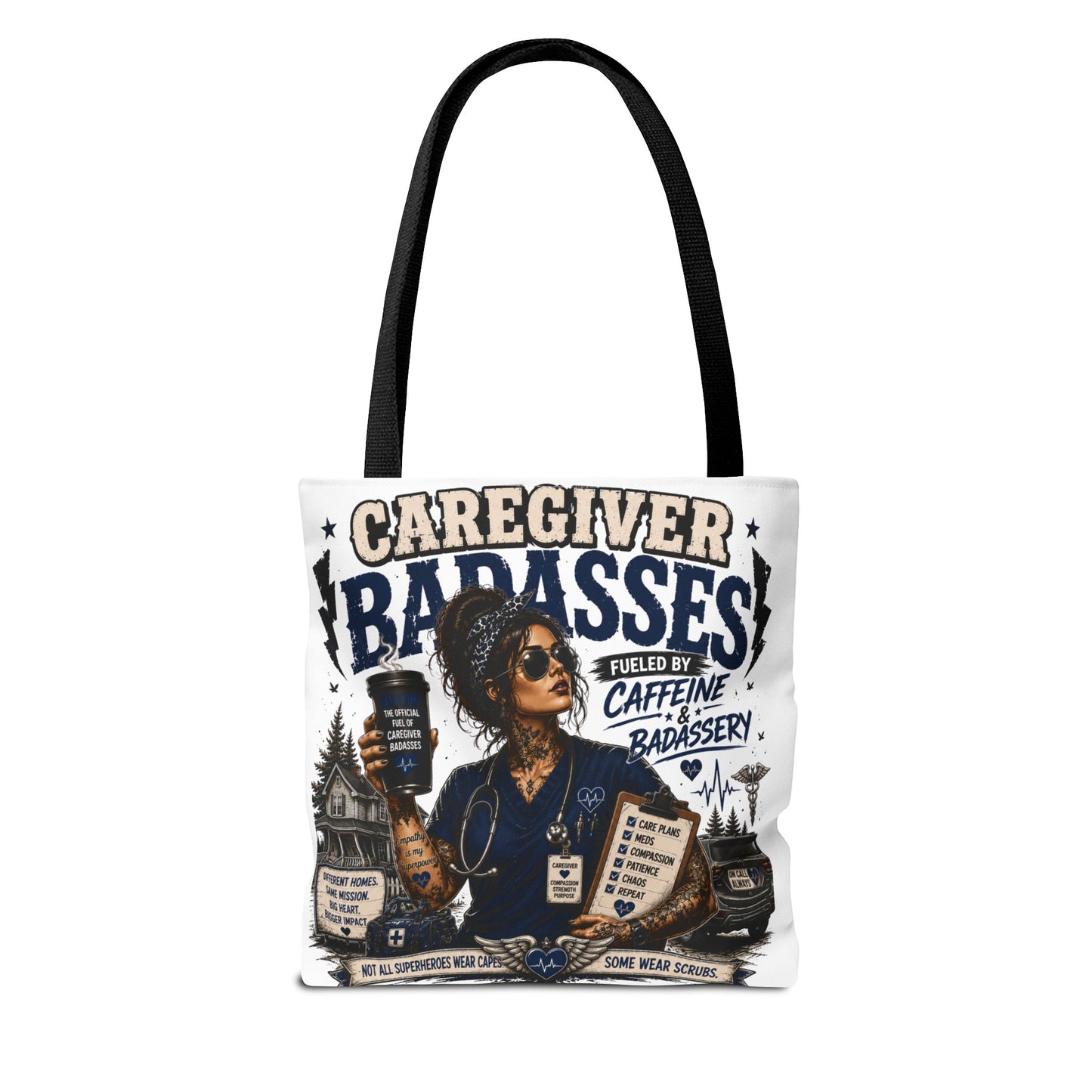 Caregiver Badass Tote Bag — 'Fueled by Caffeine & Badassery' Home health, Home Care Gift