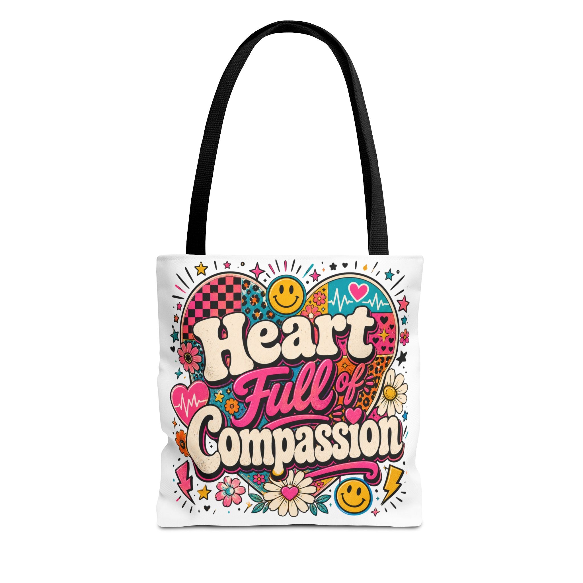 Compassion Heart Tote Bag — "Heart Full of Compassion" Colorful Floral Everyday Tote