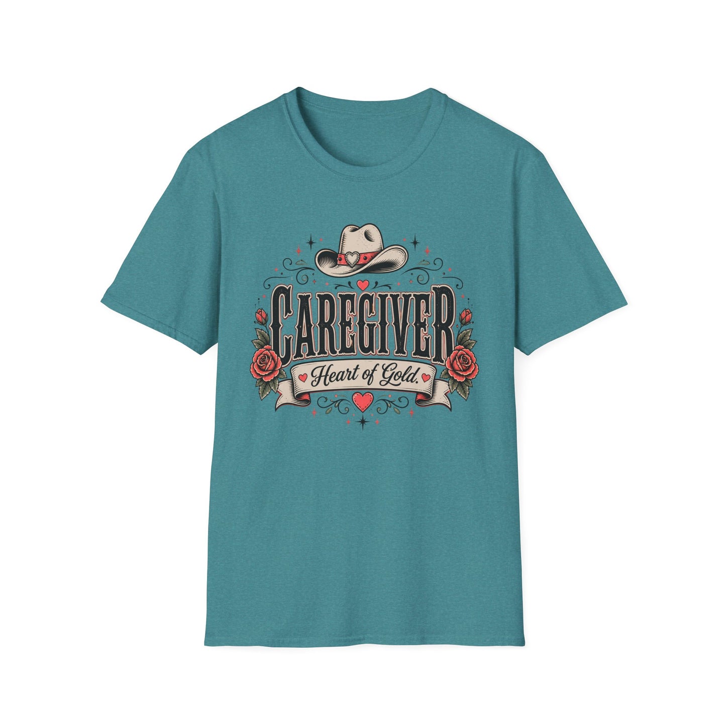 Caregiver T-Shirt — “Heart of Gold” Western Floral Design