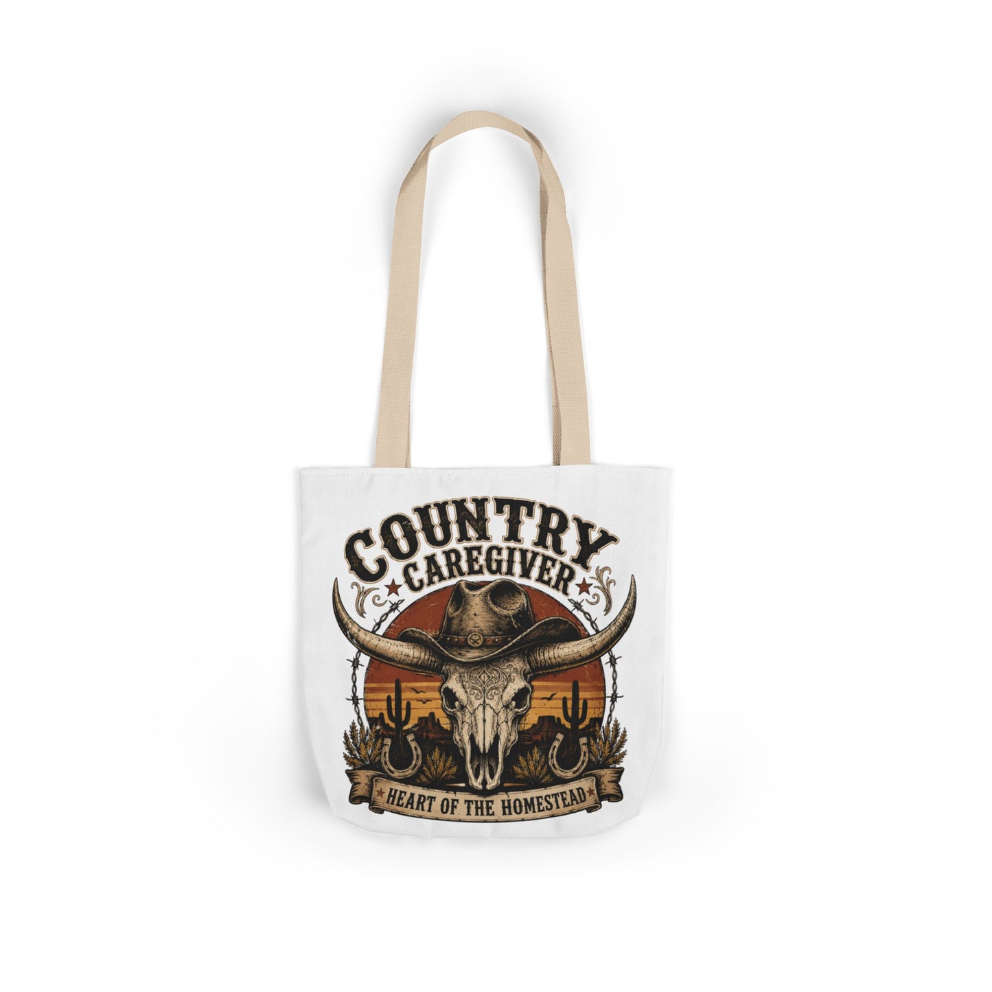 Country Caregiver Tote Bag — Western Skull & Sunset Canvas Tote