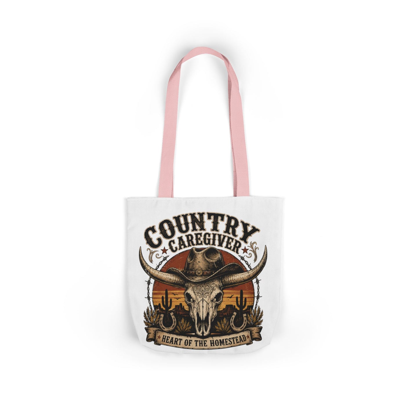 Country Caregiver Tote Bag — Western Skull & Sunset Canvas Tote