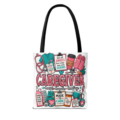 Caregiver Tote Bag — Heart Hands Healing Medical Staff Gift (Scrubs, Stethoscope)