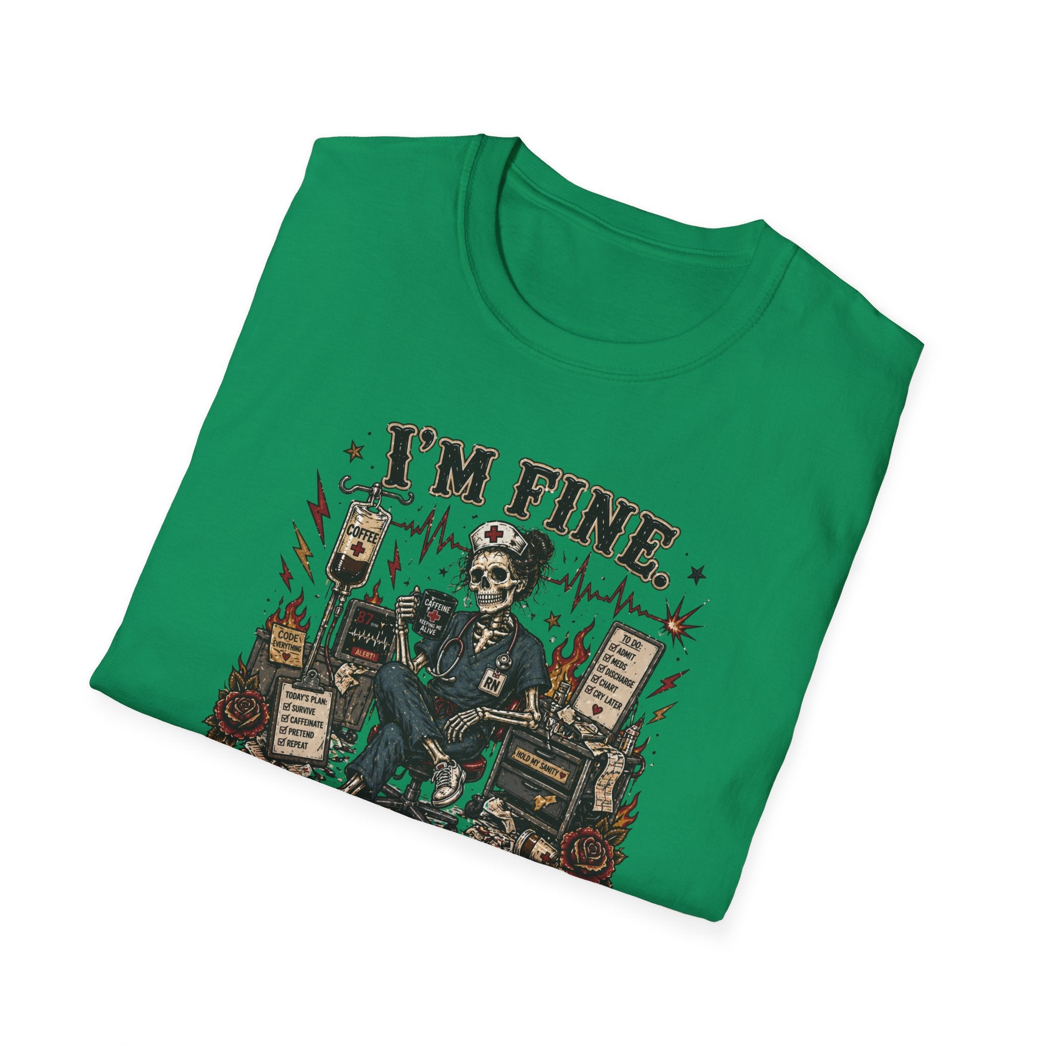 I'm Fine This Is Fine T-Shirt — Dark Humor Skeleton Graphic Tee