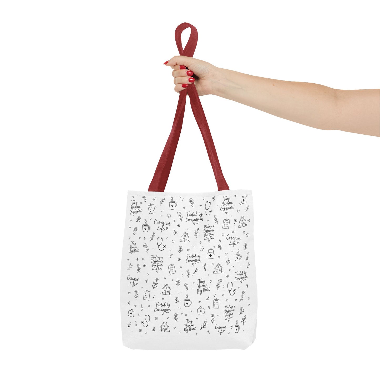 Home Health Care ,Nurse Life Pattern Tote Bag – Cute Medical Doodles & Caring Quotes AOP