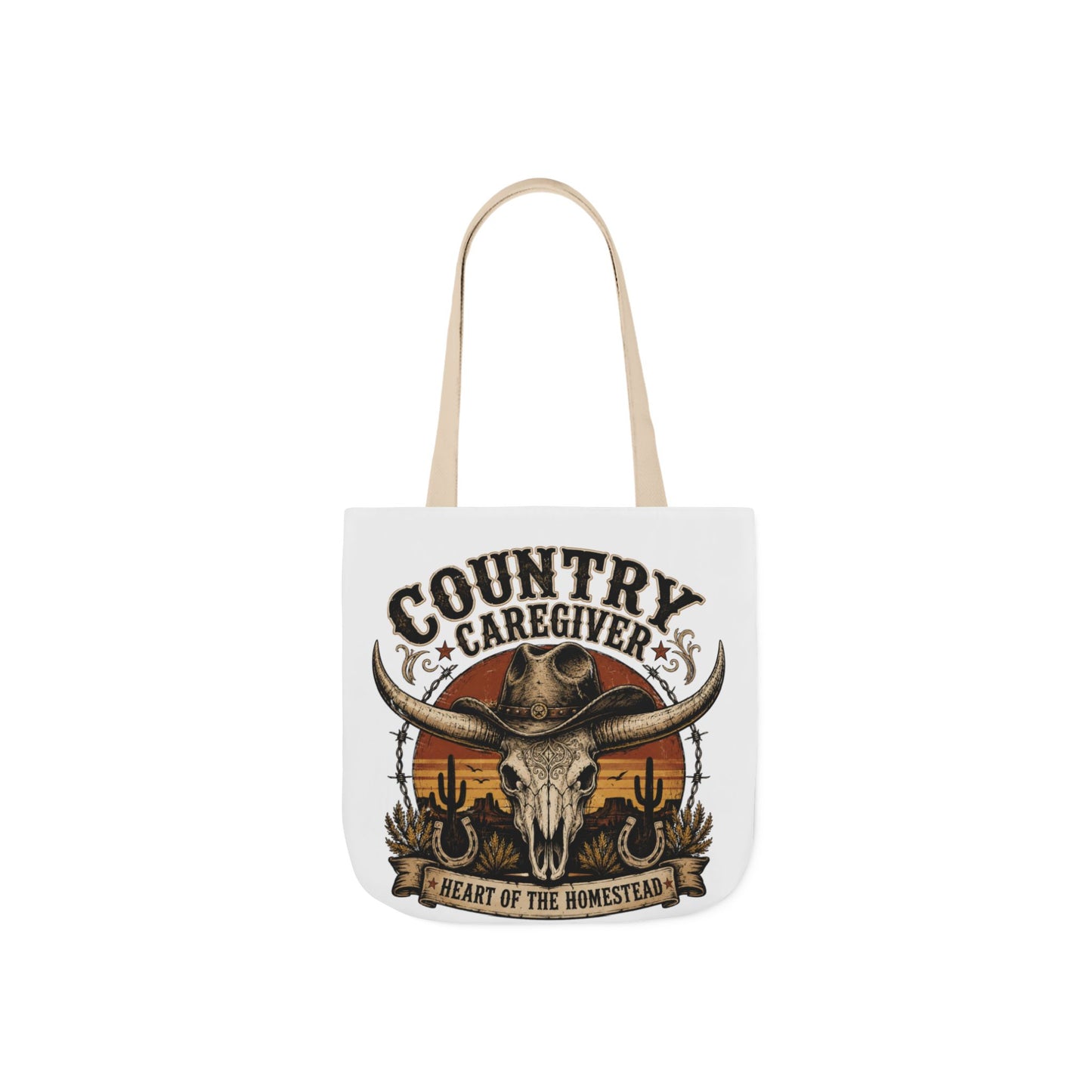Country Caregiver Tote Bag — Western Skull & Sunset Canvas Tote
