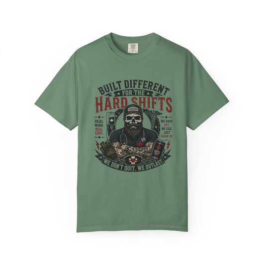 Built Different For Hard Shifts Men  T-Shirt — Heavy-Duty Work Crew Tee