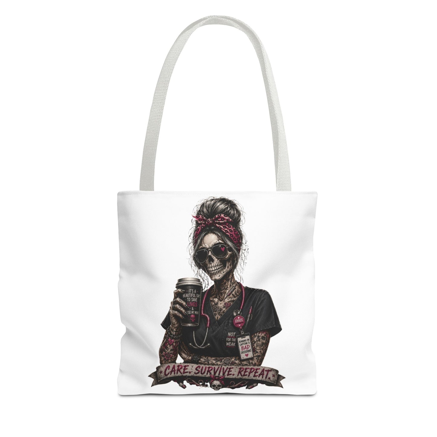 Skull Nurse Tote Bag — "Care. Survive. Repeat." Gothic Medical Tote