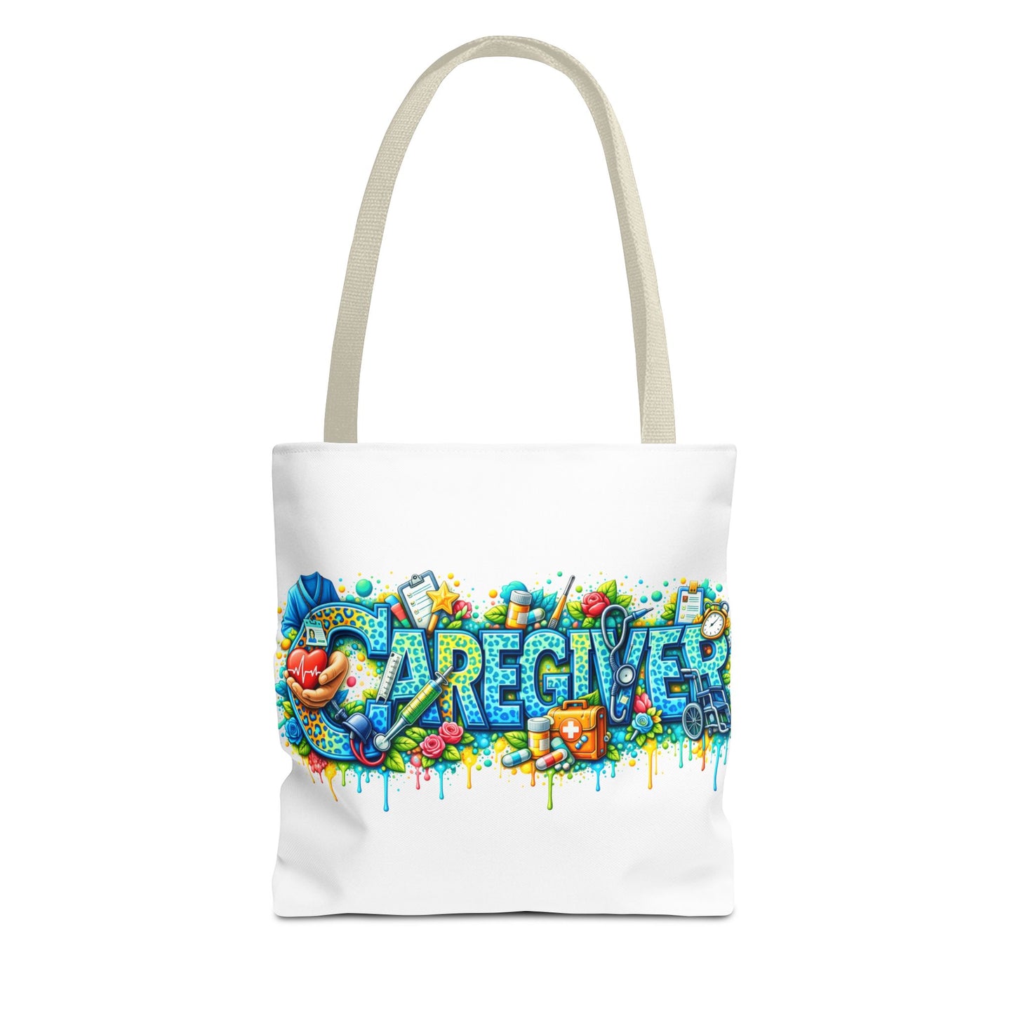 Caregiver Graffiti Tote Bag - Colorful Heartfelt Support Gift