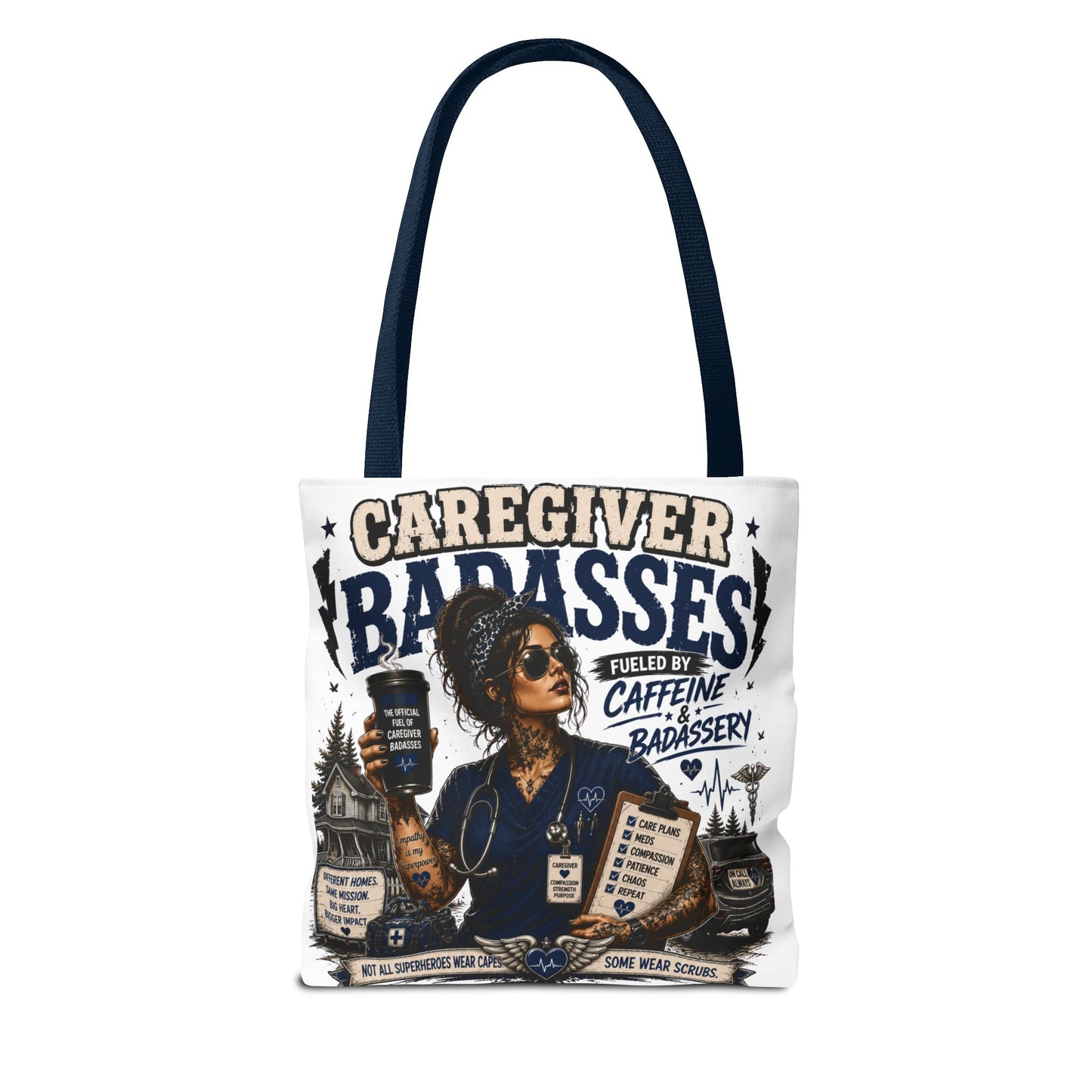 Caregiver Badass Tote Bag — 'Fueled by Caffeine & Badassery' Home health, Home Care Gift
