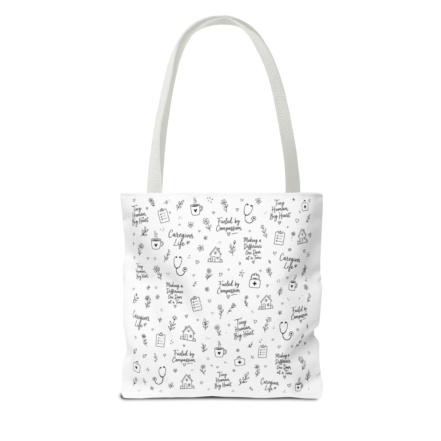 Home Health Care ,Nurse Life Pattern Tote Bag – Cute Medical Doodles & Caring Quotes AOP