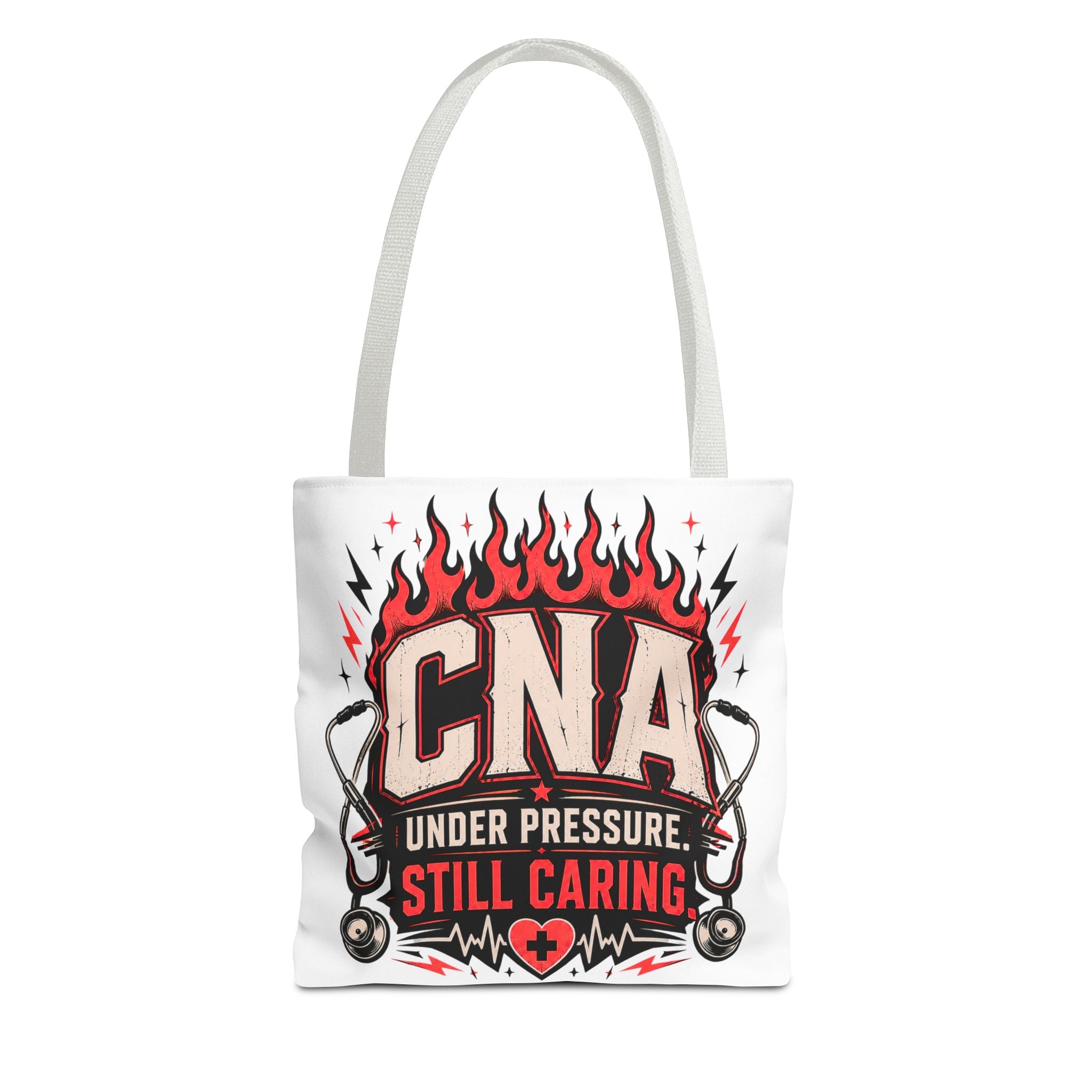 CNA Tote Bag — "Under Pressure, Still Caring" Nursing Assistant Stethoscope Design