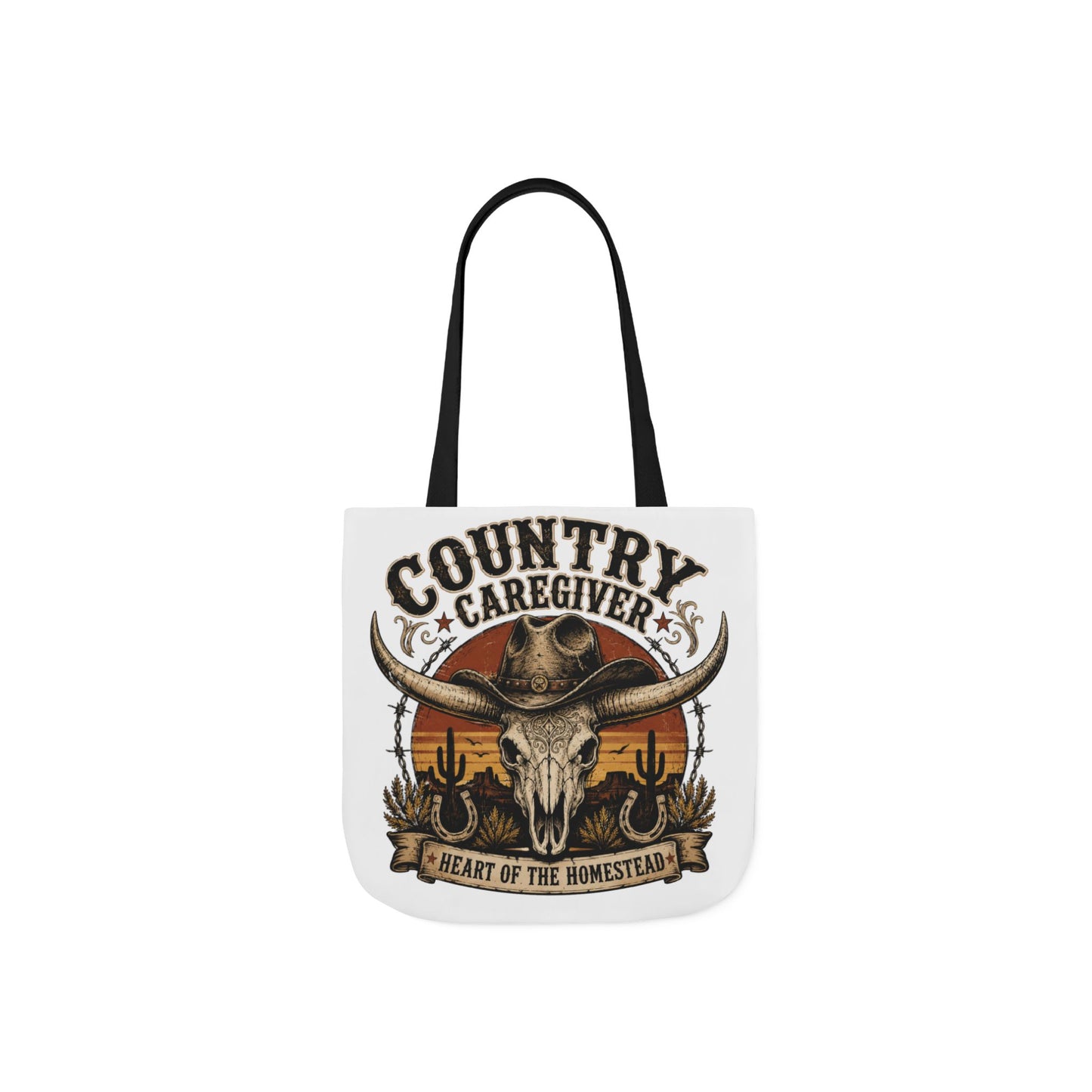 Country Caregiver Tote Bag — Western Skull & Sunset Canvas Tote
