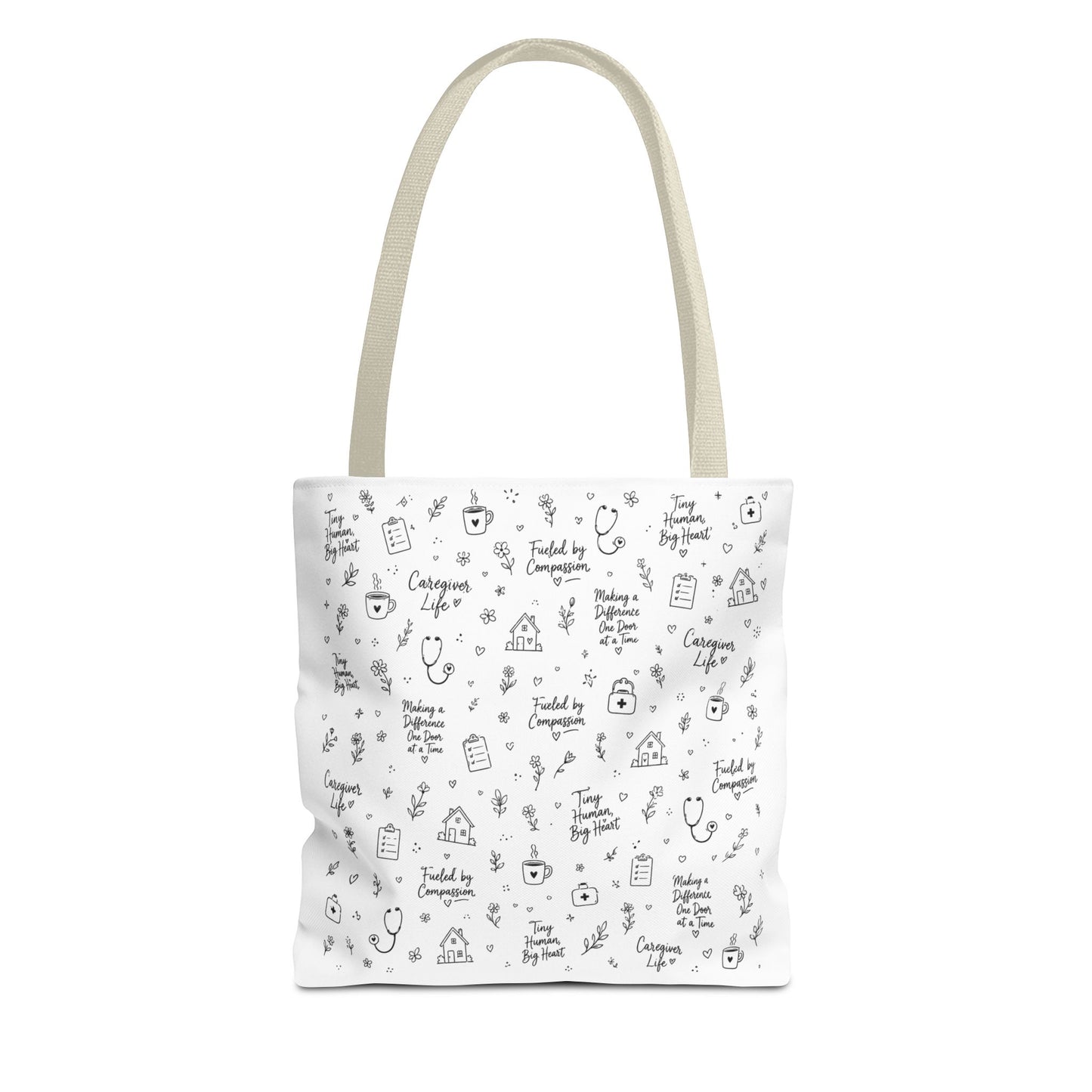 Home Health Care ,Nurse Life Pattern Tote Bag – Cute Medical Doodles & Caring Quotes AOP