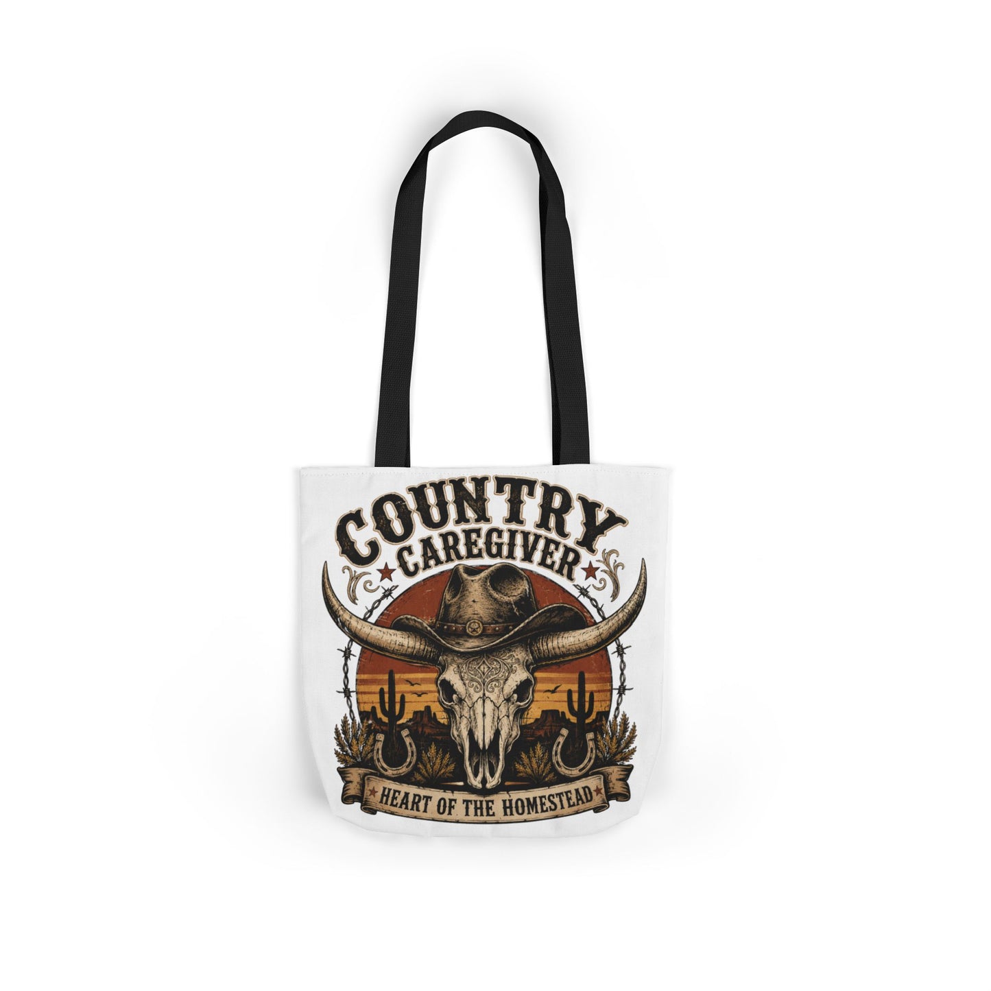 Country Caregiver Tote Bag — Western Skull & Sunset Canvas Tote