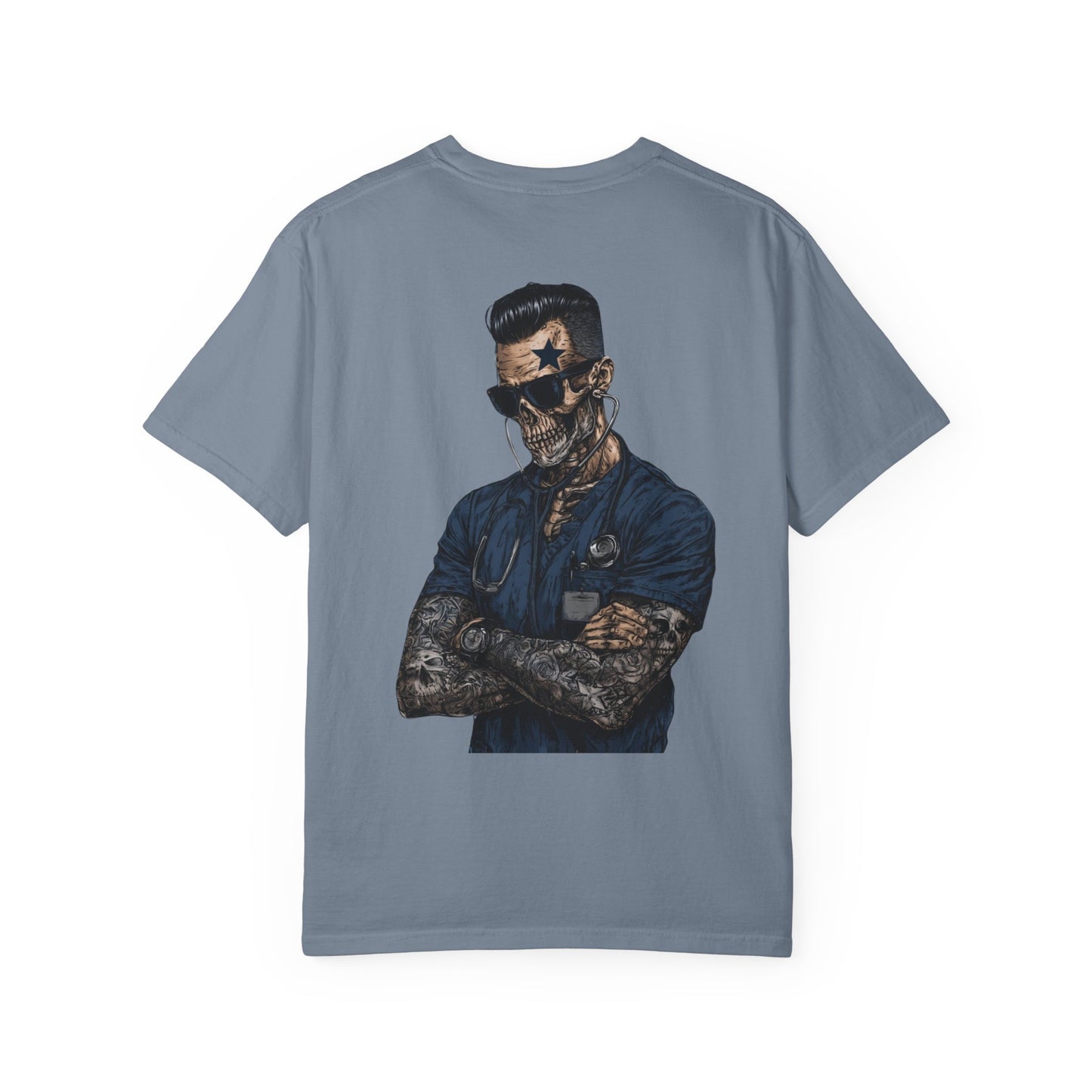 Skull Nurse Graphic T-Shirt — Men  Tattooed Medical Punk Back Print