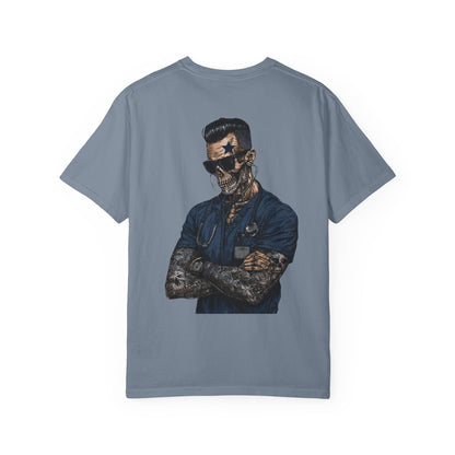 Skull Nurse Graphic T-Shirt — Men  Tattooed Medical Punk Back Print
