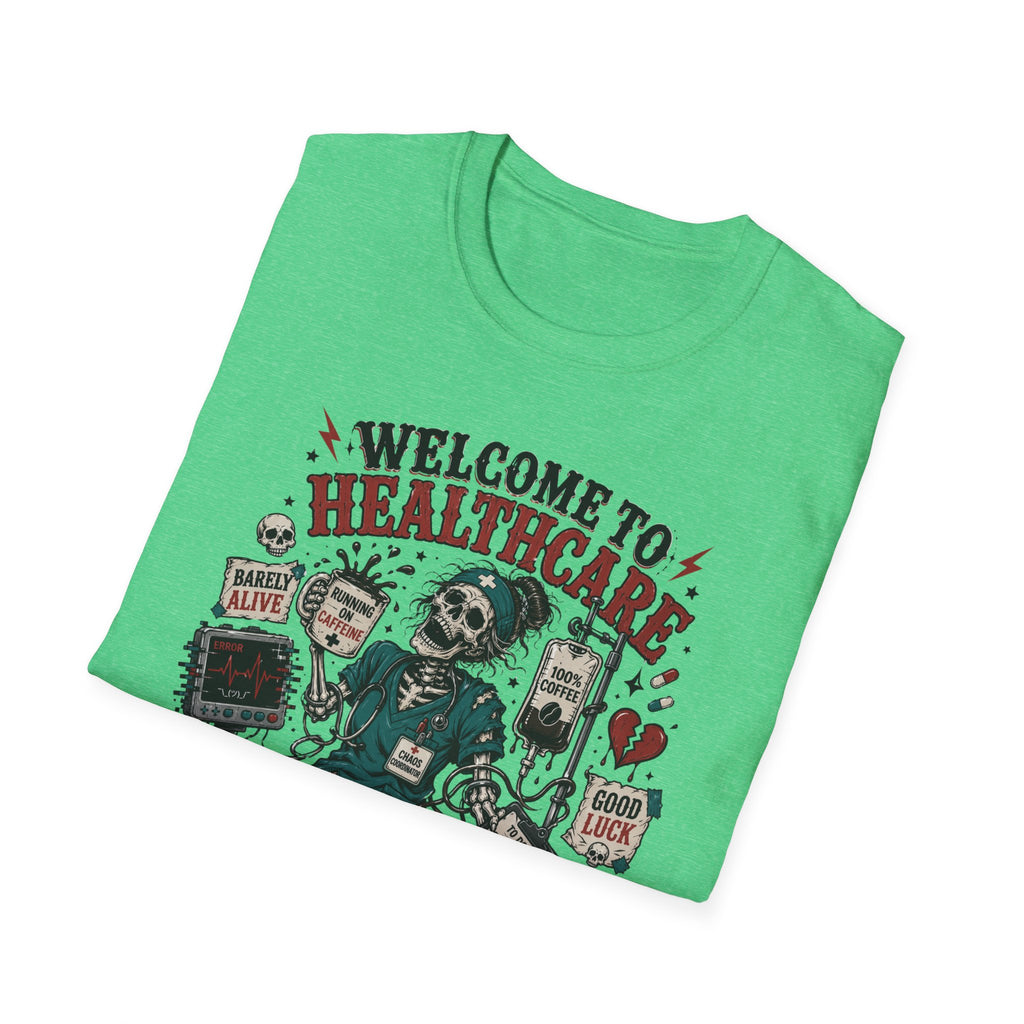 T-Shirt — “Welcome to Healthcare: Where Sleep Is Optional Skull Graphic Tee