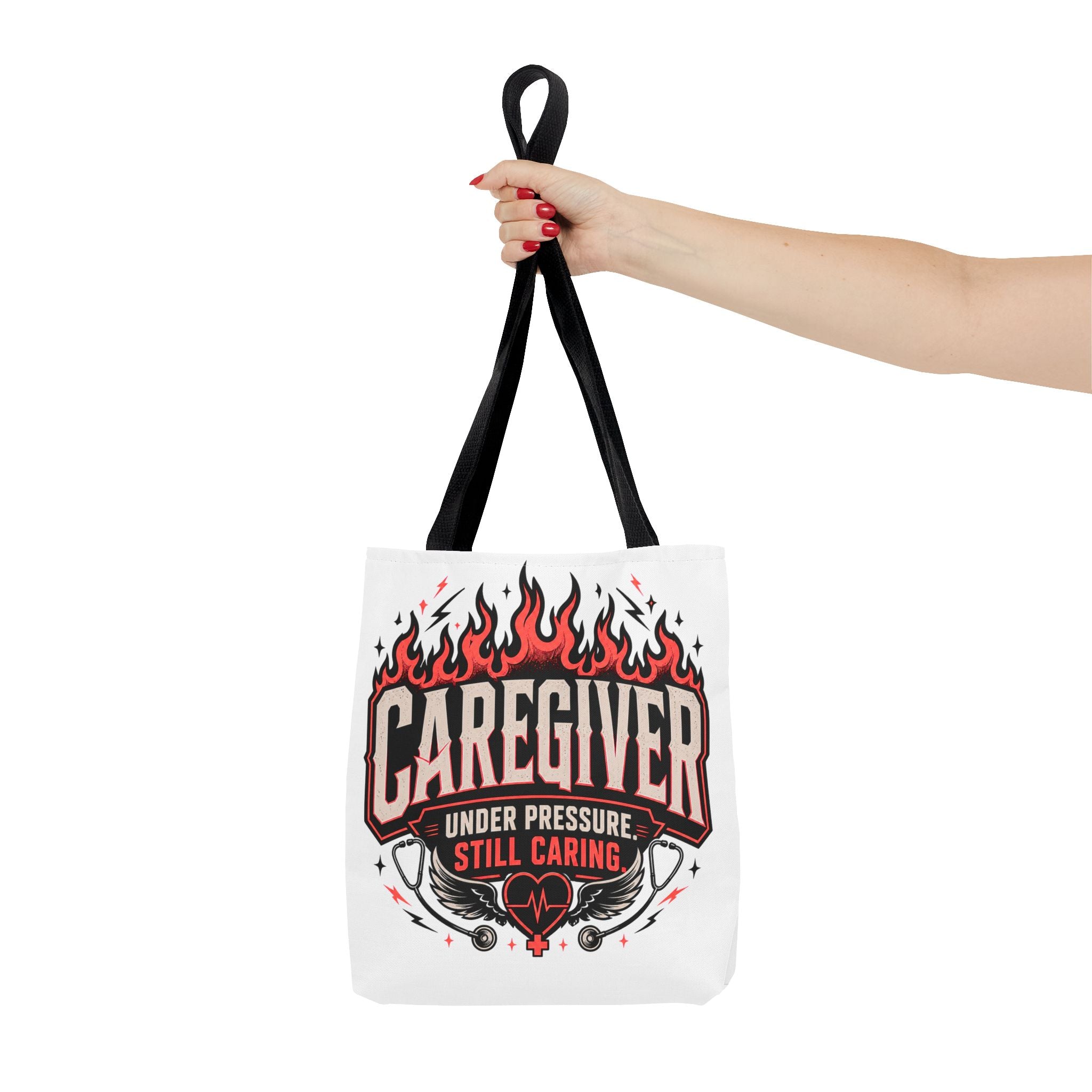 Caregiver Tote Bag — "Under Pressure, Still Caring" Flame Design