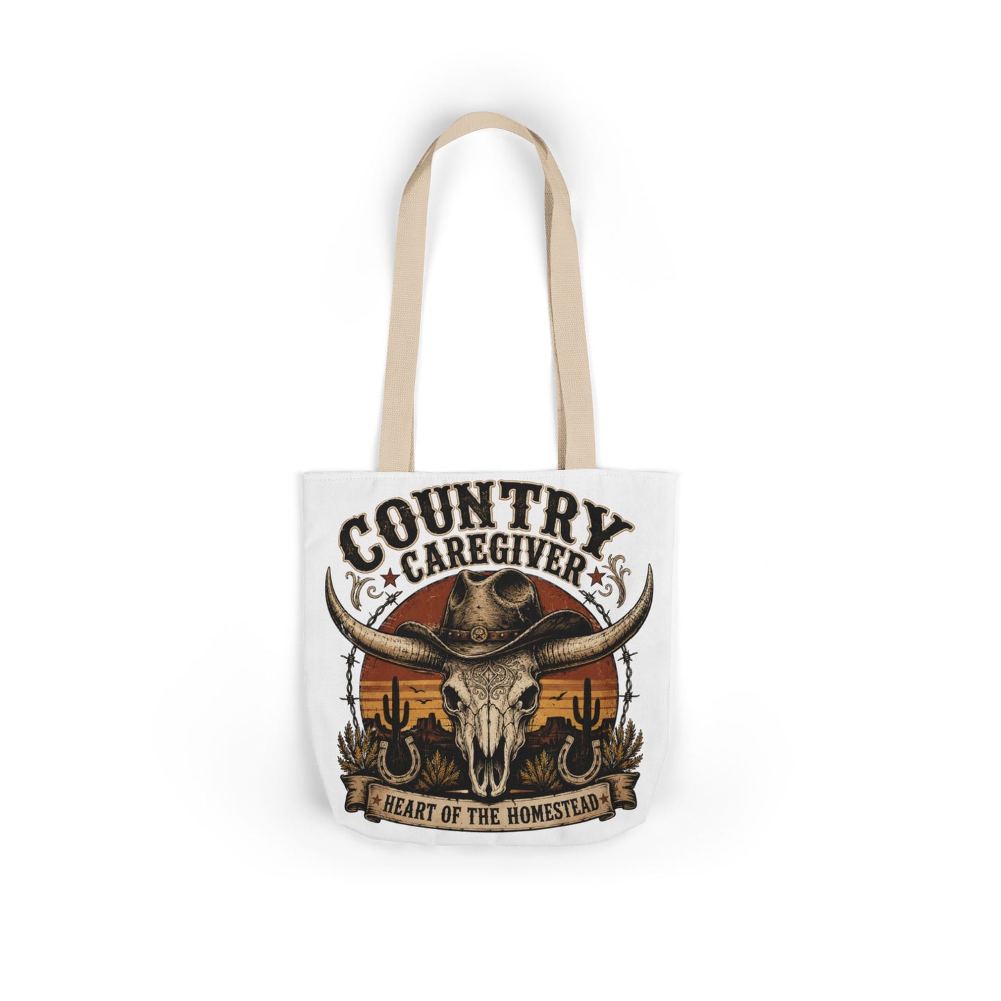 Country Caregiver Tote Bag — Western Skull & Sunset Canvas Tote