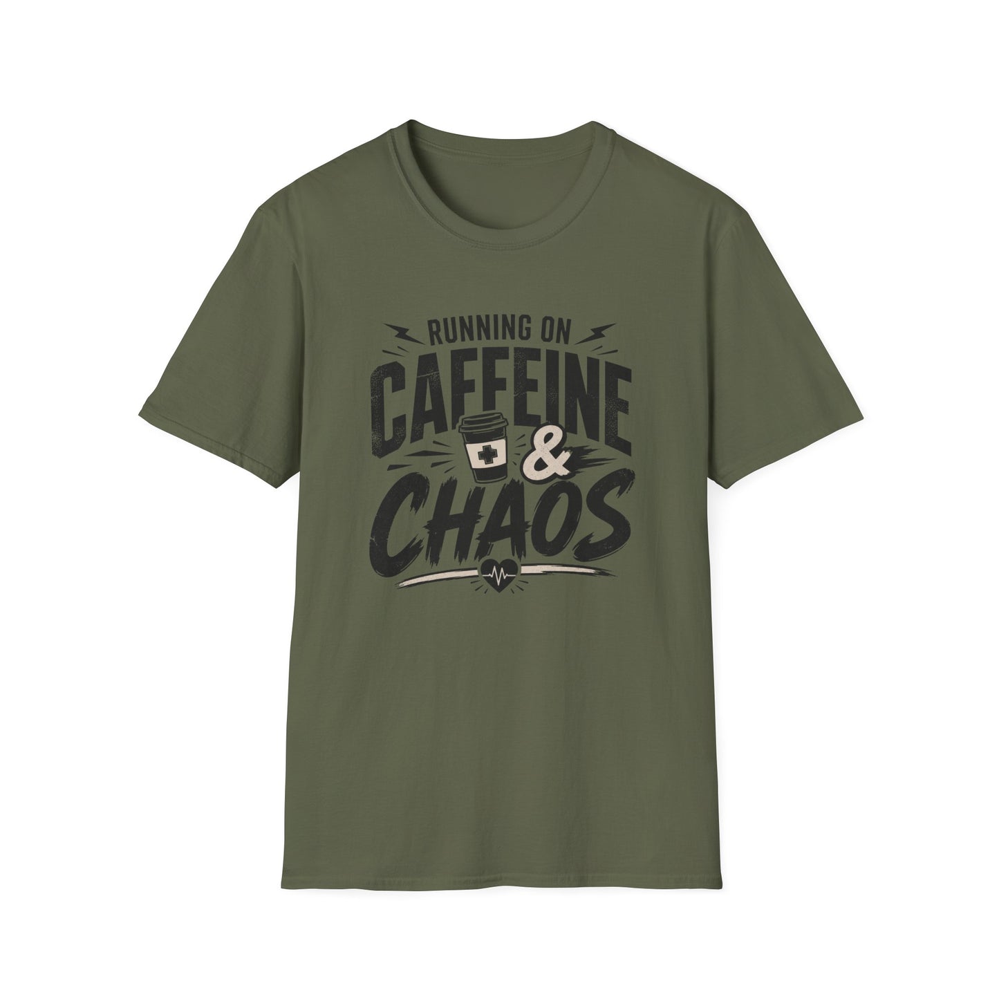 Caffeine & Chaos T-Shirt — "Running on Caffeine & Chaos" Funny Coffee Tee