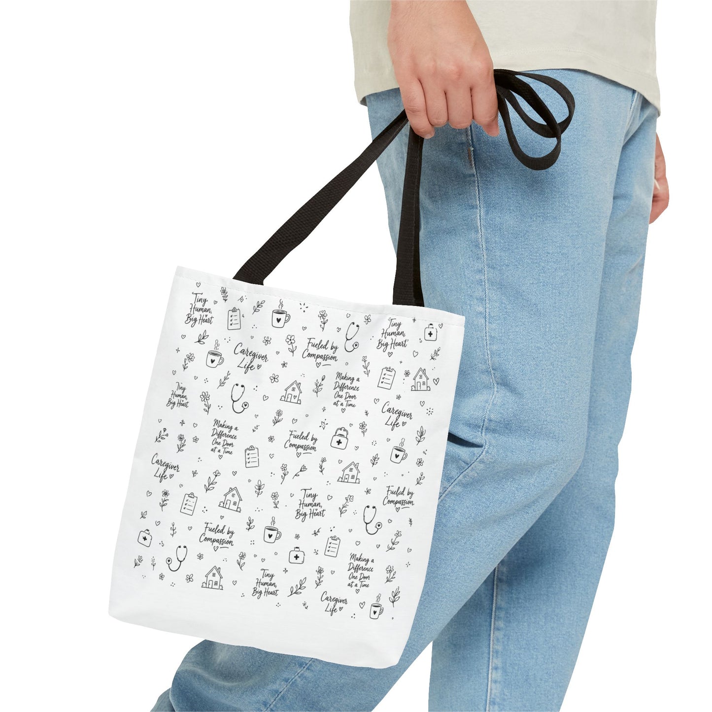 Home Health Care ,Nurse Life Pattern Tote Bag – Cute Medical Doodles & Caring Quotes AOP