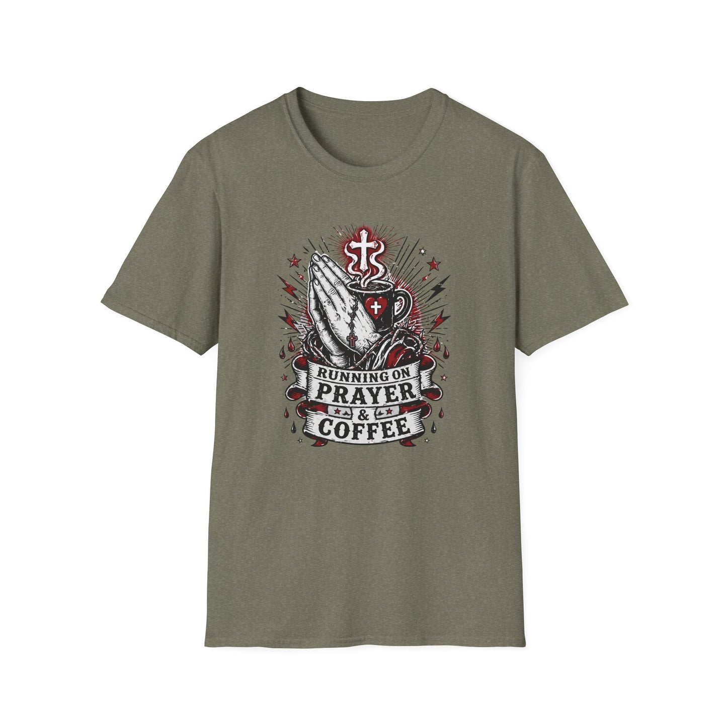 Prayer & Coffee T-Shirt — "Running on Prayer & Coffee" Christian Faith Tee