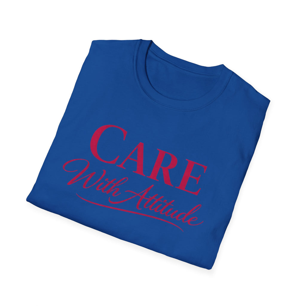Camiseta "Cuidado con Actitud" — Camiseta de autocuidado con escritura elegante