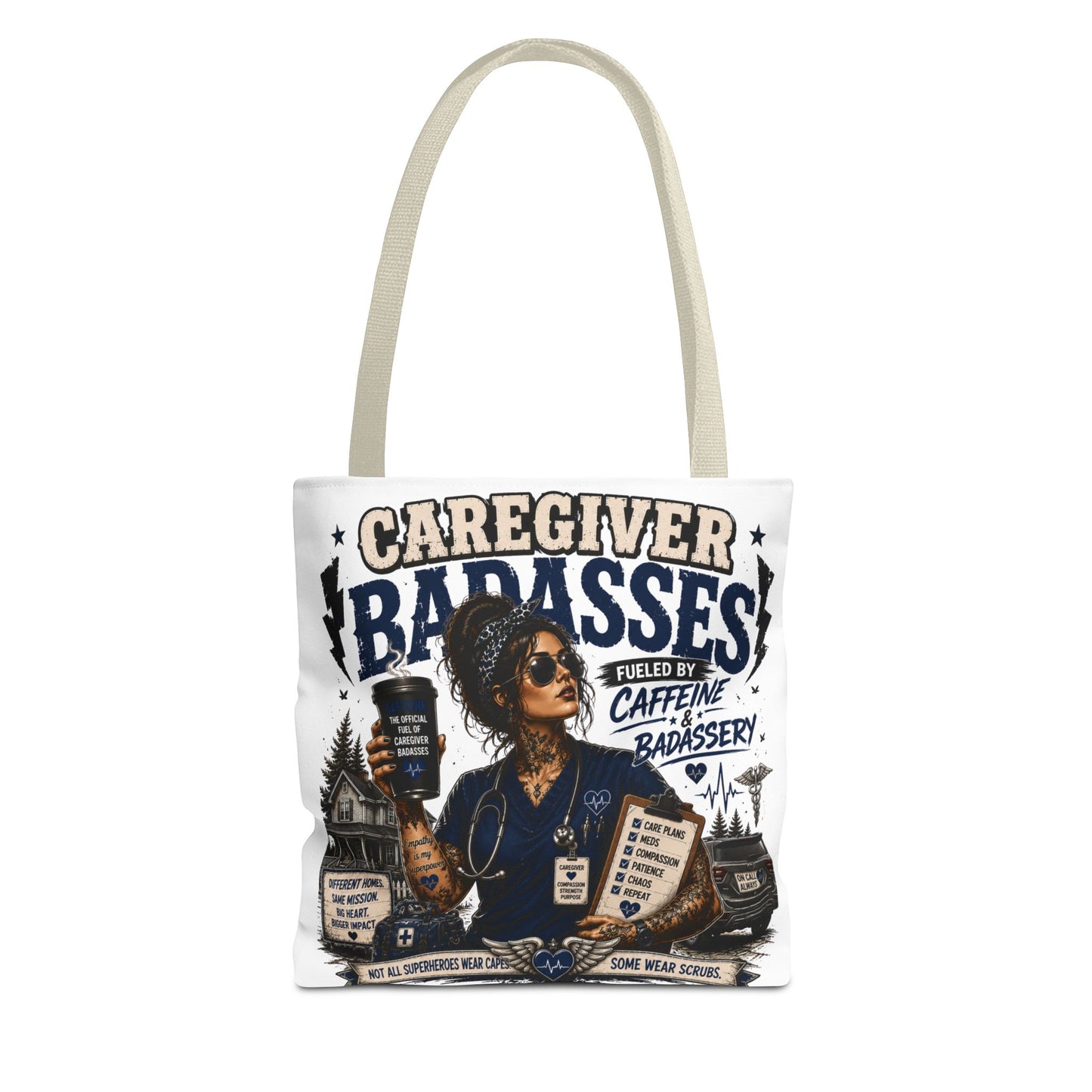 Caregiver Badass Tote Bag — 'Fueled by Caffeine & Badassery' Home health, Home Care Gift