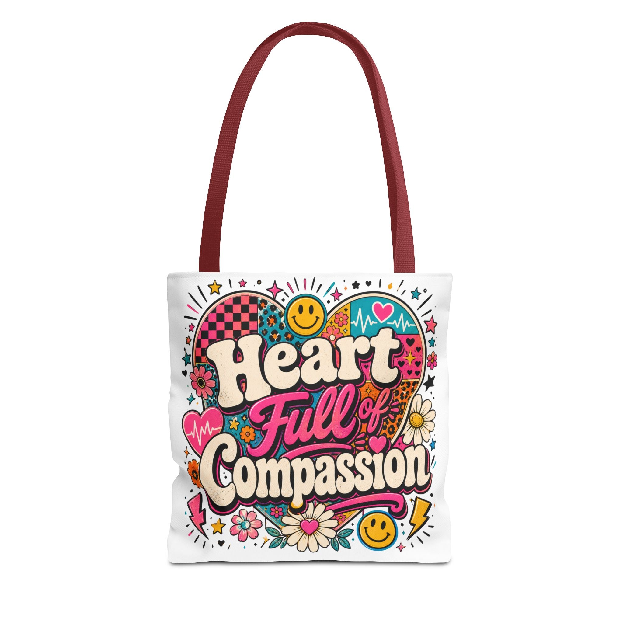 Compassion Heart Tote Bag — "Heart Full of Compassion" Colorful Floral Everyday Tote