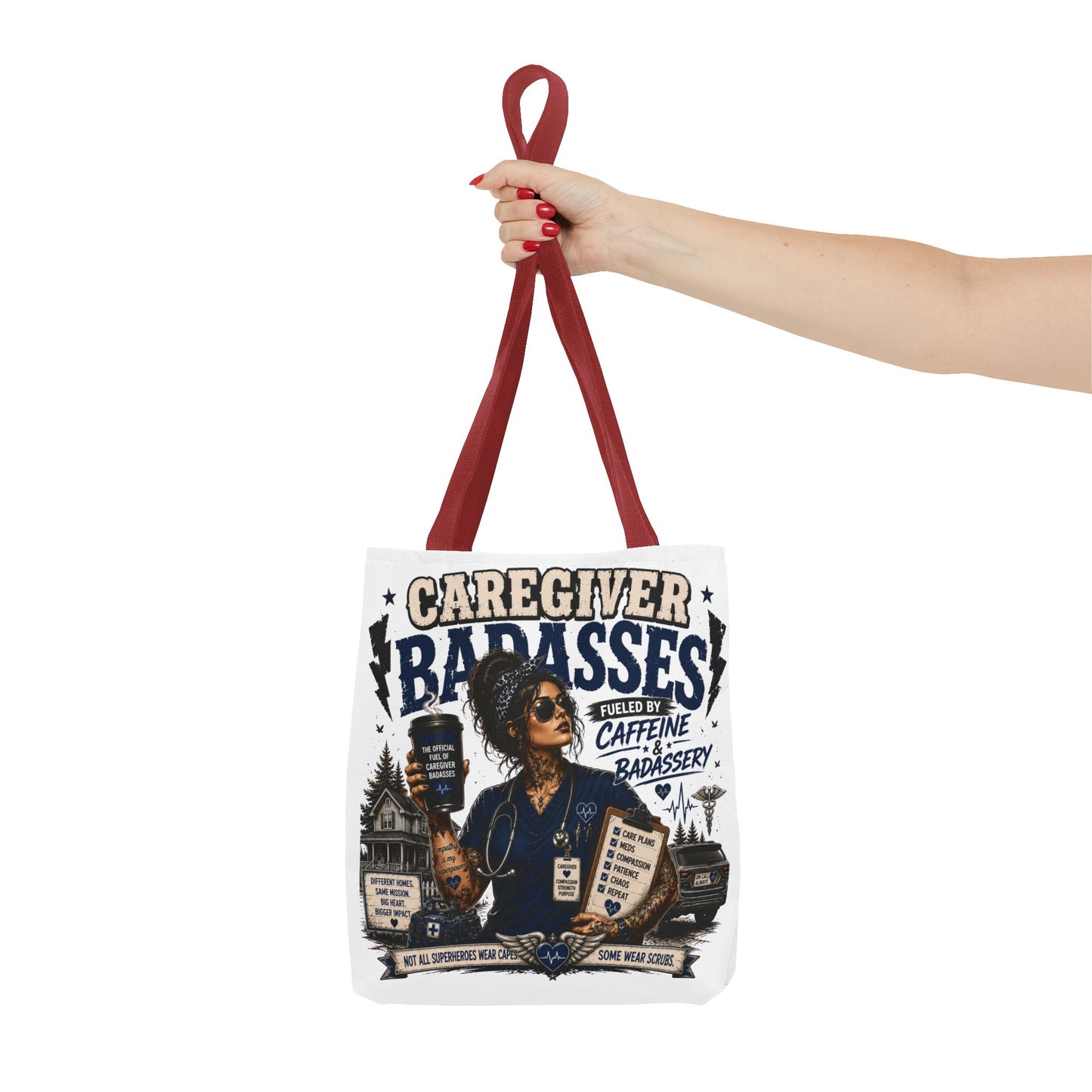 Caregiver Badass Tote Bag — 'Fueled by Caffeine & Badassery' Home health, Home Care Gift