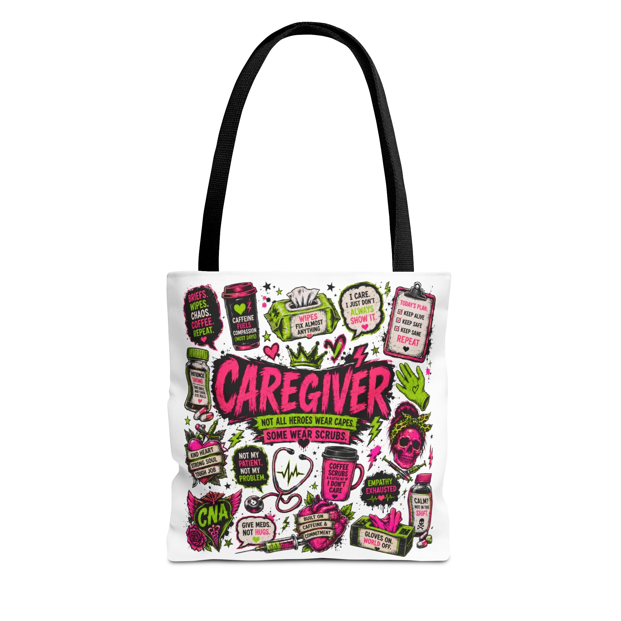 Caregiver Tote Bag – “Caregiver: We All Heroes Wear Capes (Some Wear Scrubs)”