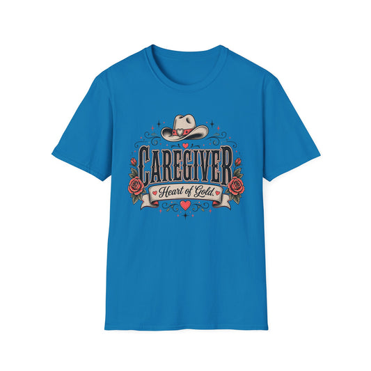 Caregiver T-Shirt — “Heart of Gold” Western Floral Design