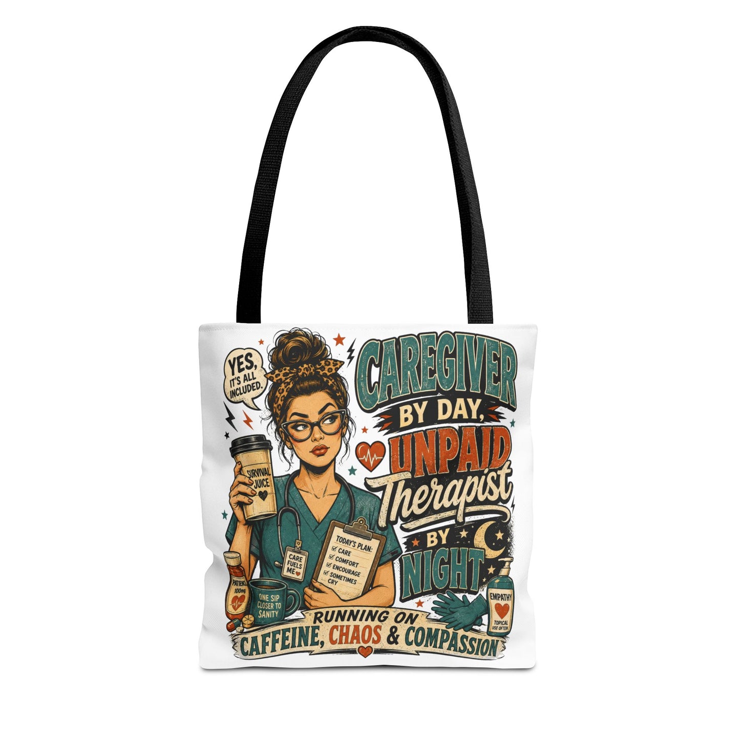 Caregiver By Day Unpaid Therapist By Night Tote Bag — Funny Nurse Caregiver Gift