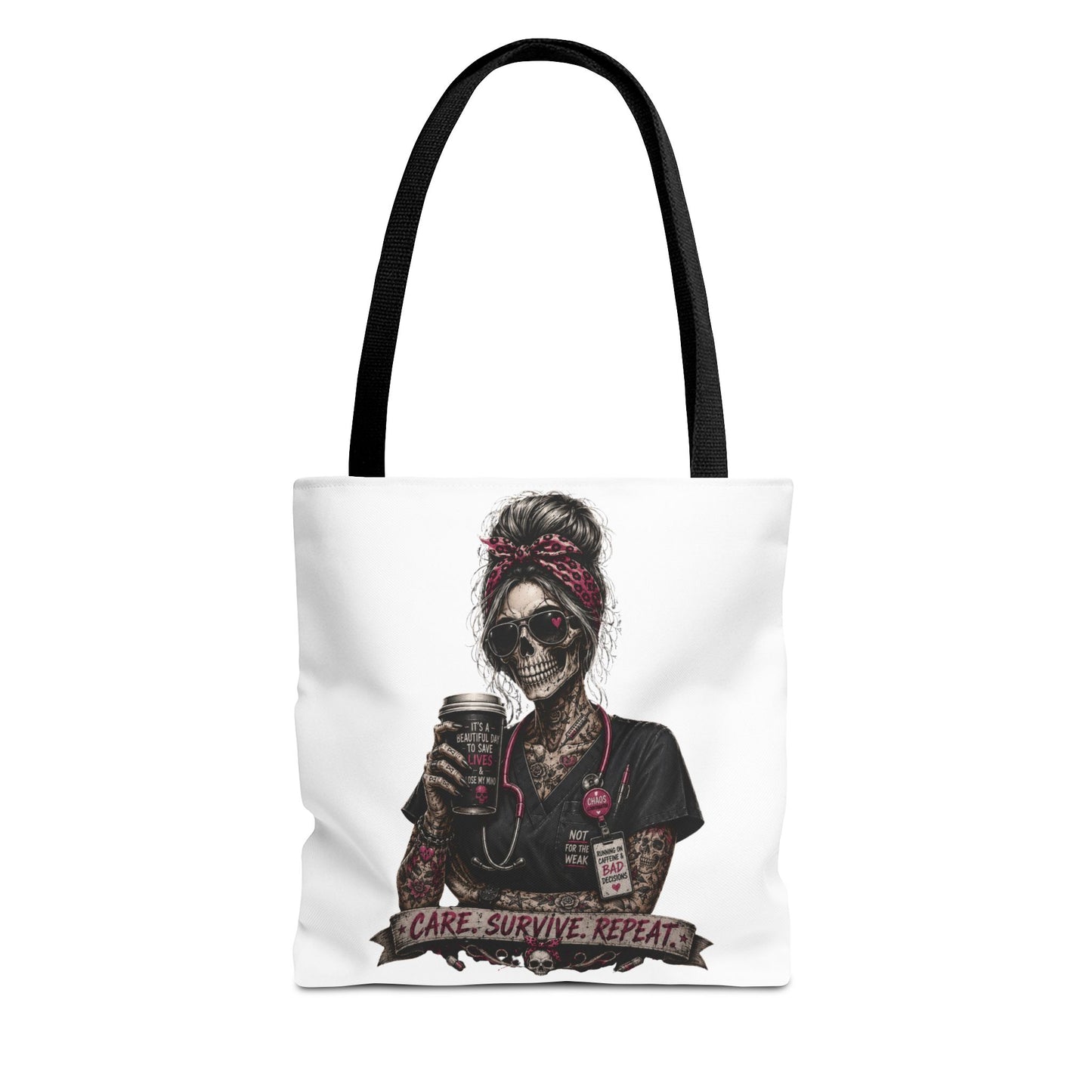 Skull Nurse Tote Bag — "Care. Survive. Repeat." Gothic Medical Tote