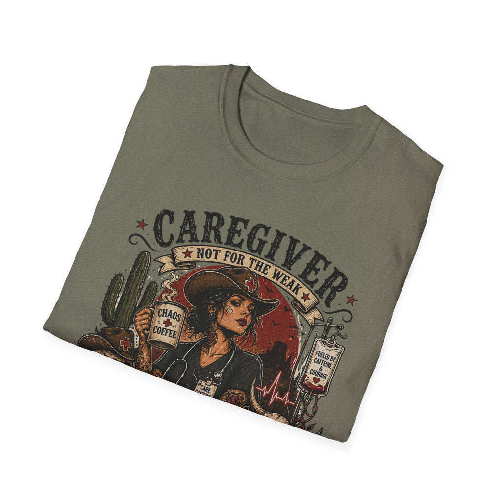 Caregiver Cowboy T-Shirt — "Caregiver: Still Showing Up" Graphic Tee