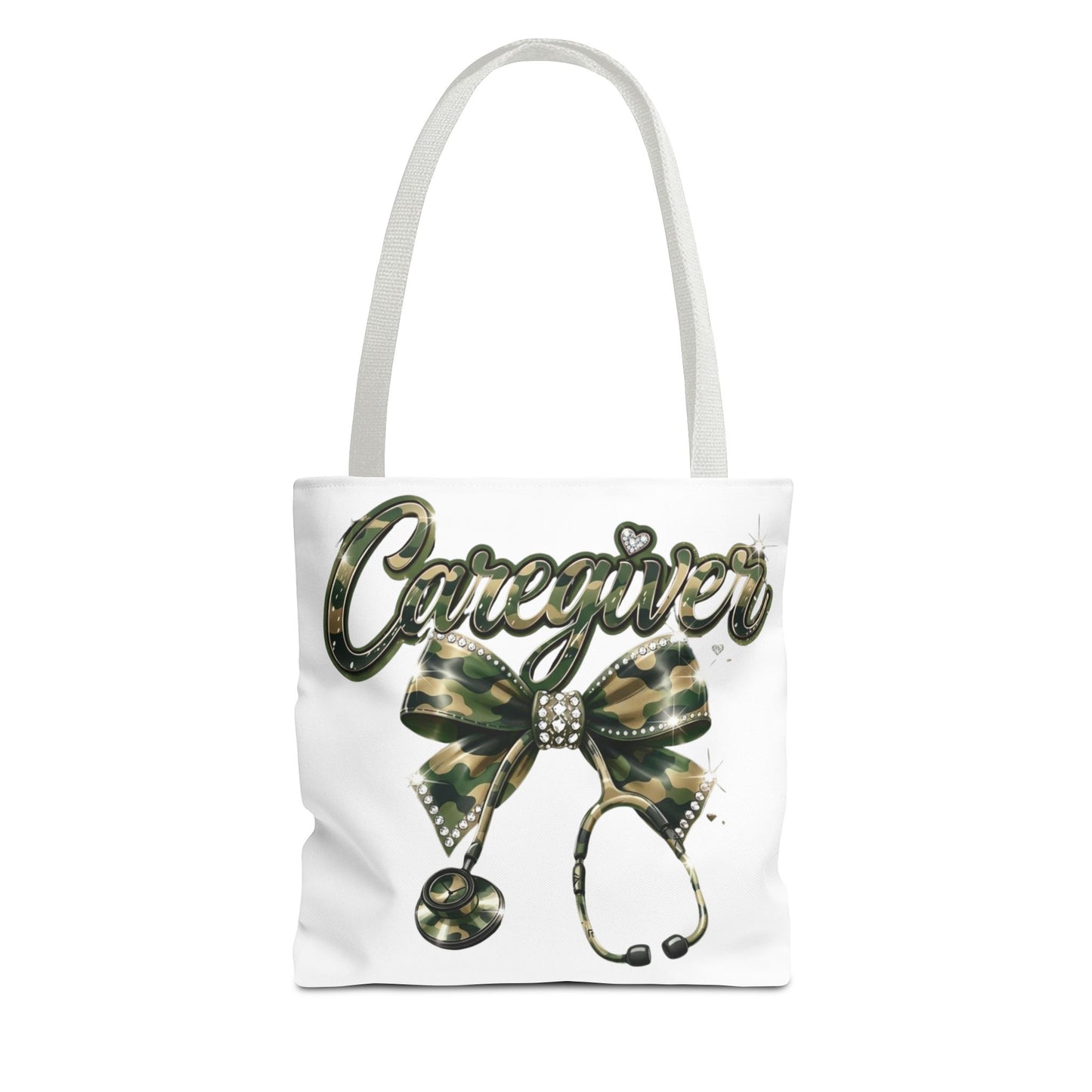 Caregiver Camo Bow Tote Bag — Nurse & Caregiver Stethoscope Tote
