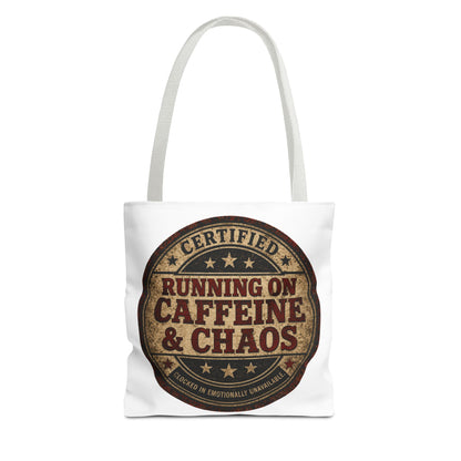 Running on Caffeine & Chaos Tote Bag